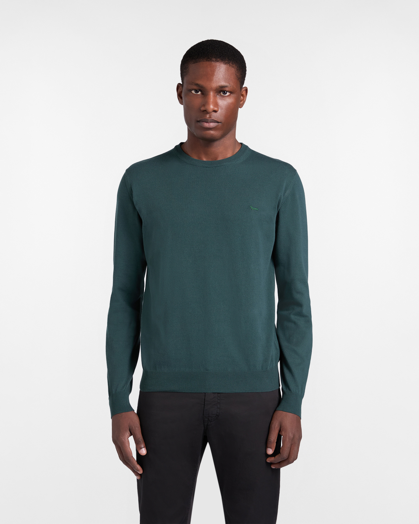 Cotton crewneck pullover, Green, large