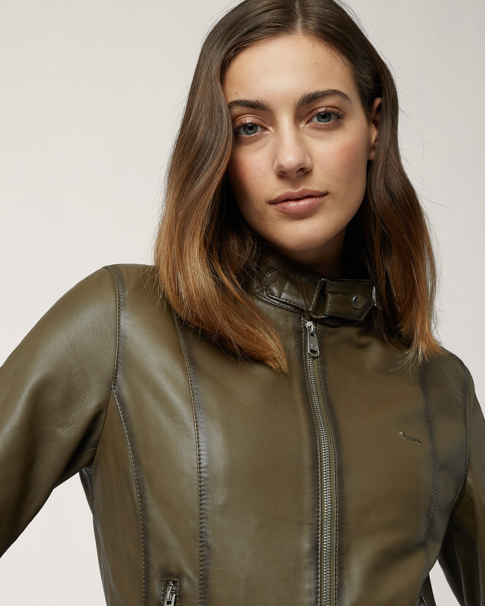 Blouson Slim En Cuir Véritable, Vert militaire, large image number 2