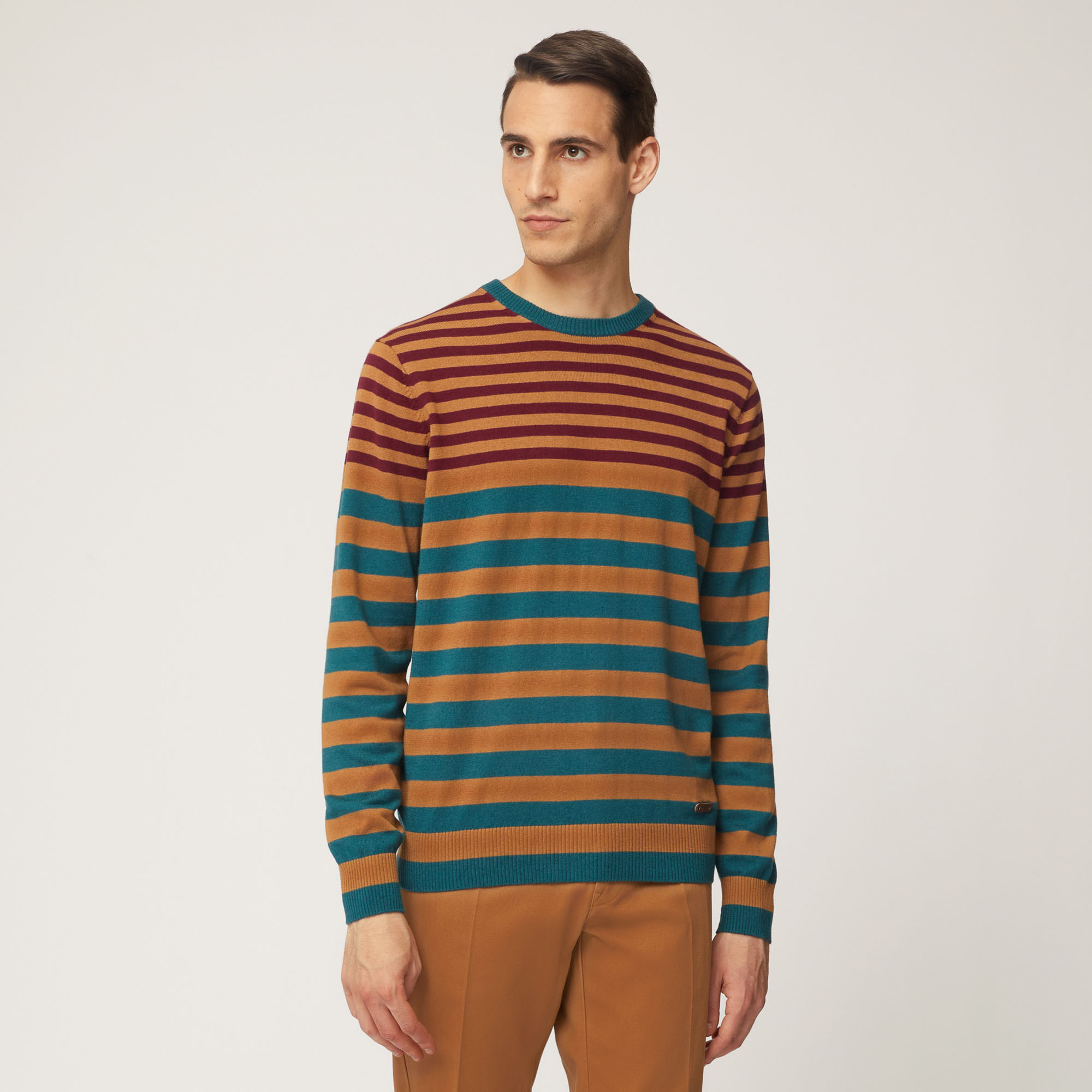 Pullover Girocollo A Righe Orizzontali Multicolor, Marrone, large image number 0