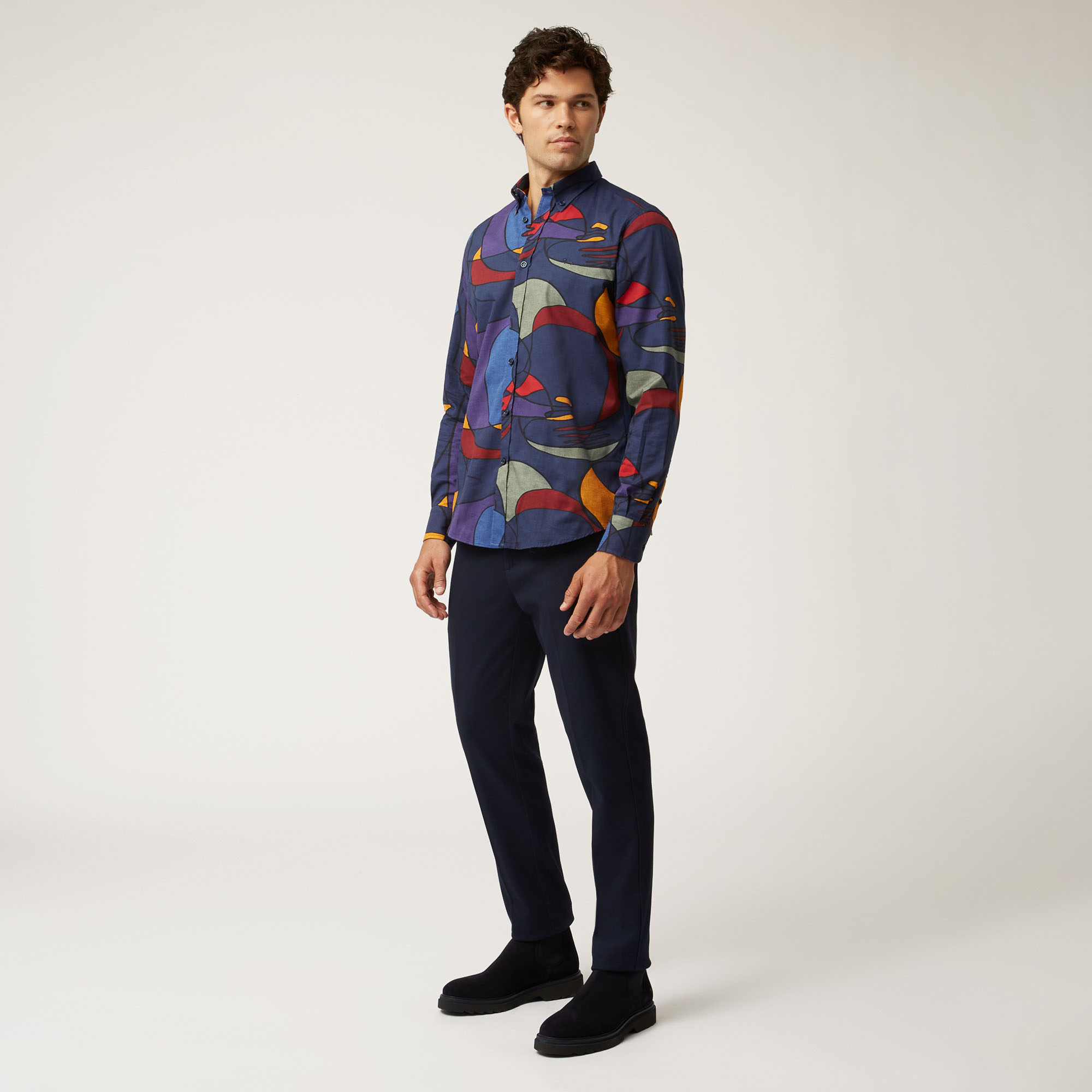 Pantalone Chino Narrow Fit In Cotone Stretch, Blu Navy, large image number 3