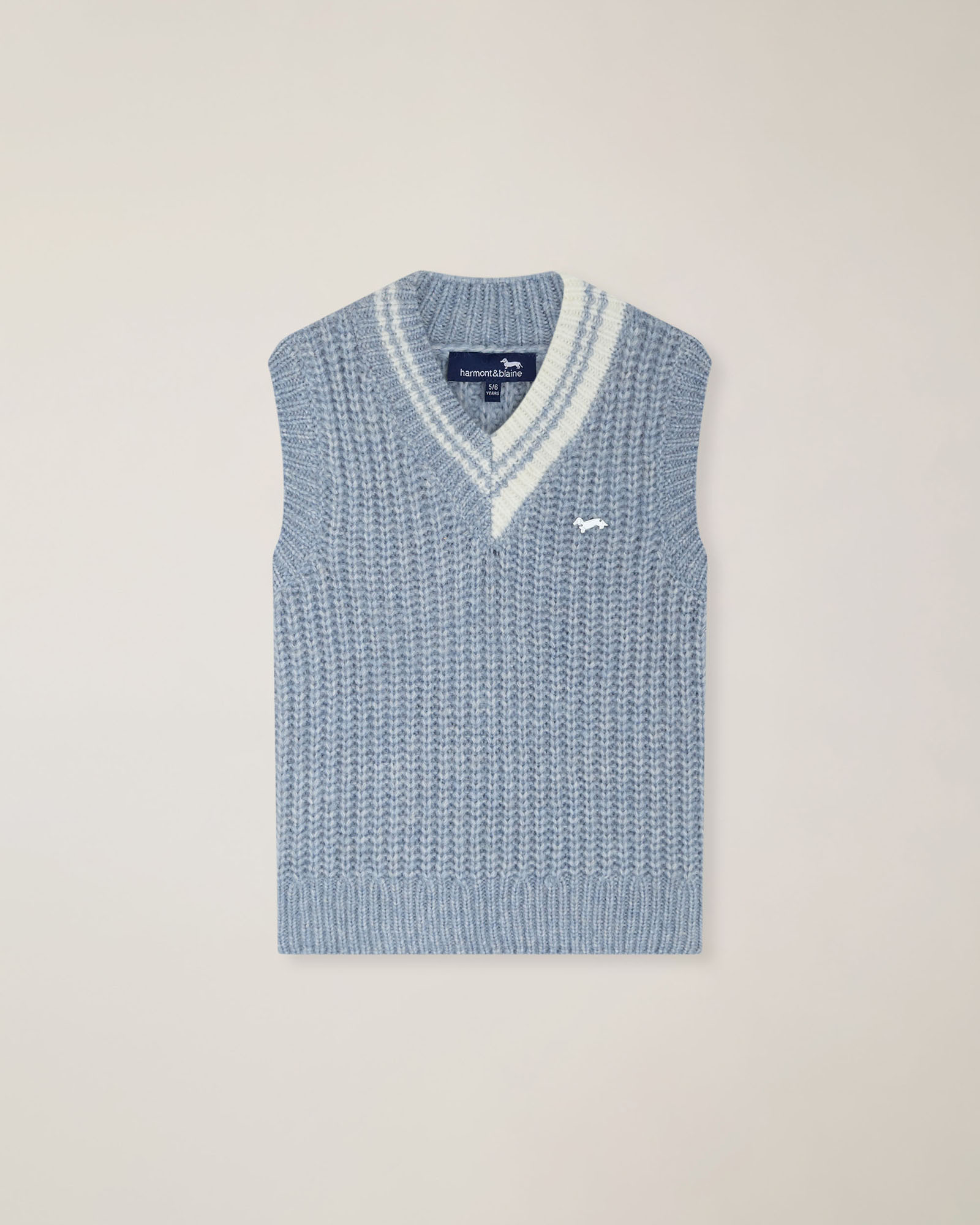 Gilet in maglia con ricamo logo, Azzurro, large