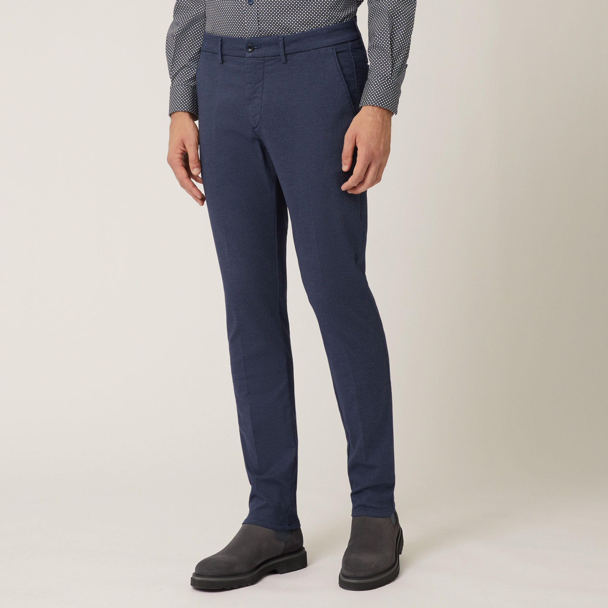 Pantalone Chino Narrow Fit In Tessuto Coolmax, Blu Navy, large