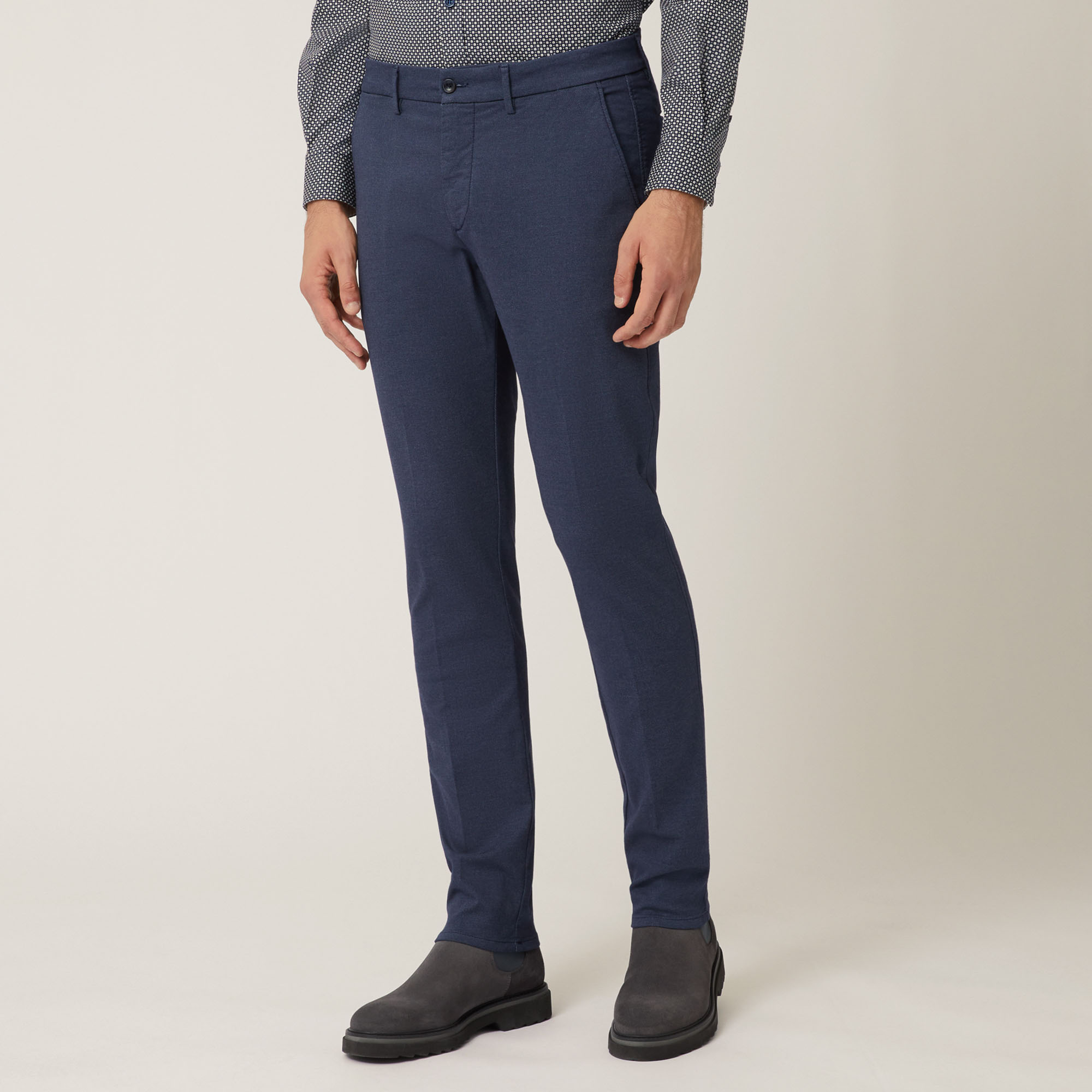 Pantalone Chino Narrow Fit In Tessuto Coolmax, Blu Navy, large image number 0