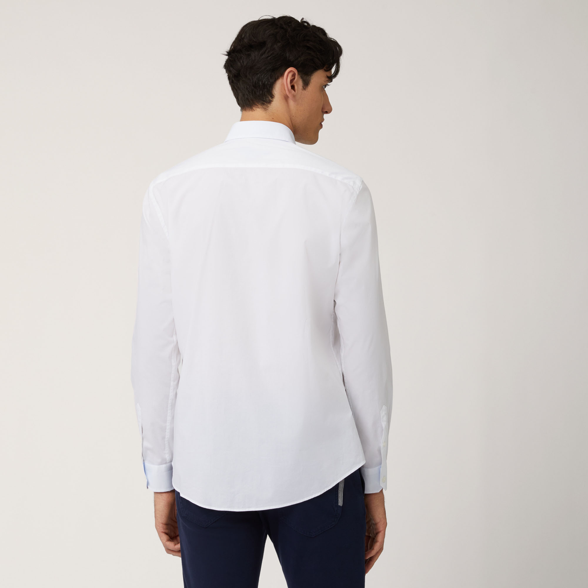 Camicia In Cotone Stretch Con Interni A Contrasto, Bianco, large image number 1