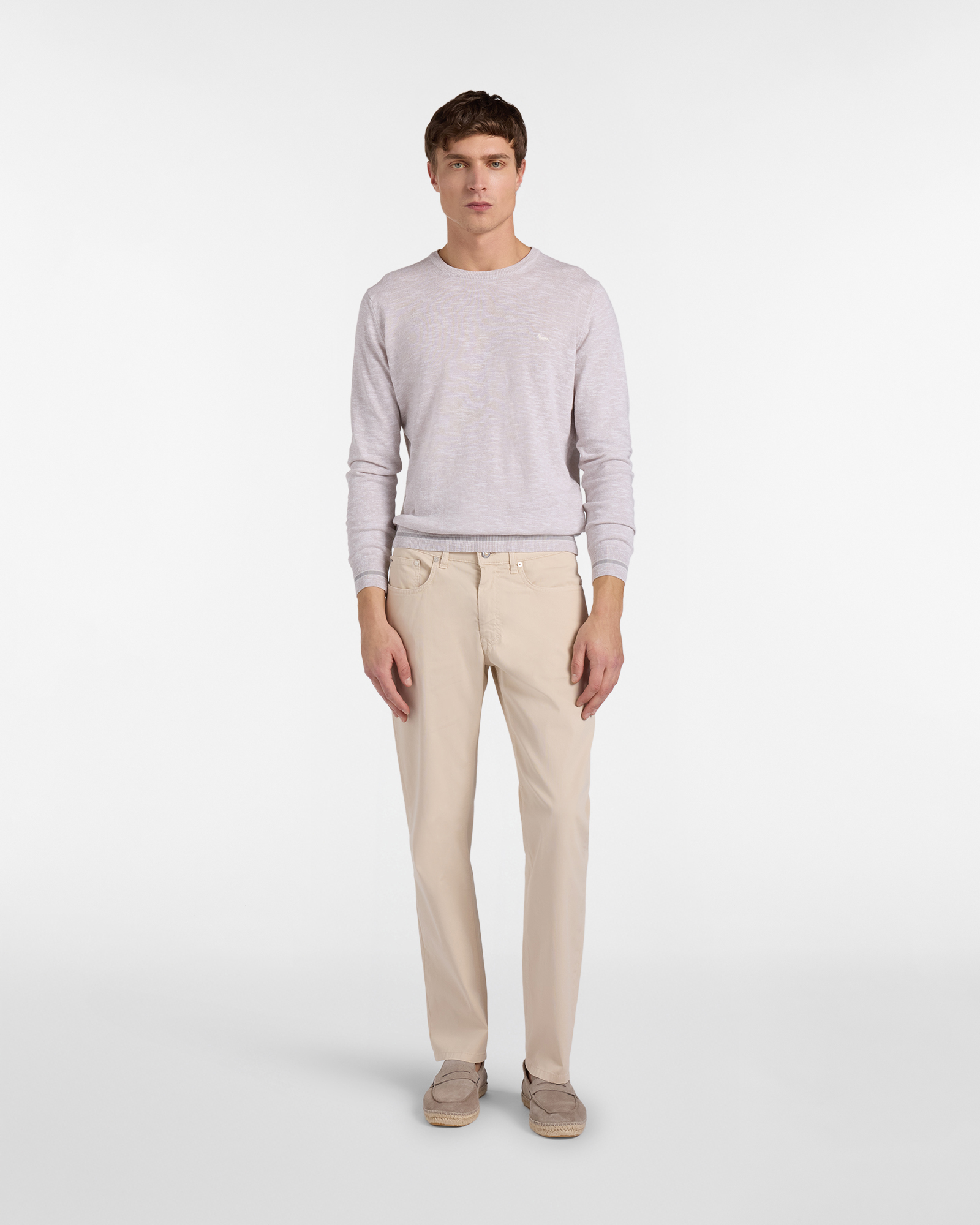 Men's cotton-linen blend crew neck pullover with tweed effect, White, large image number 3