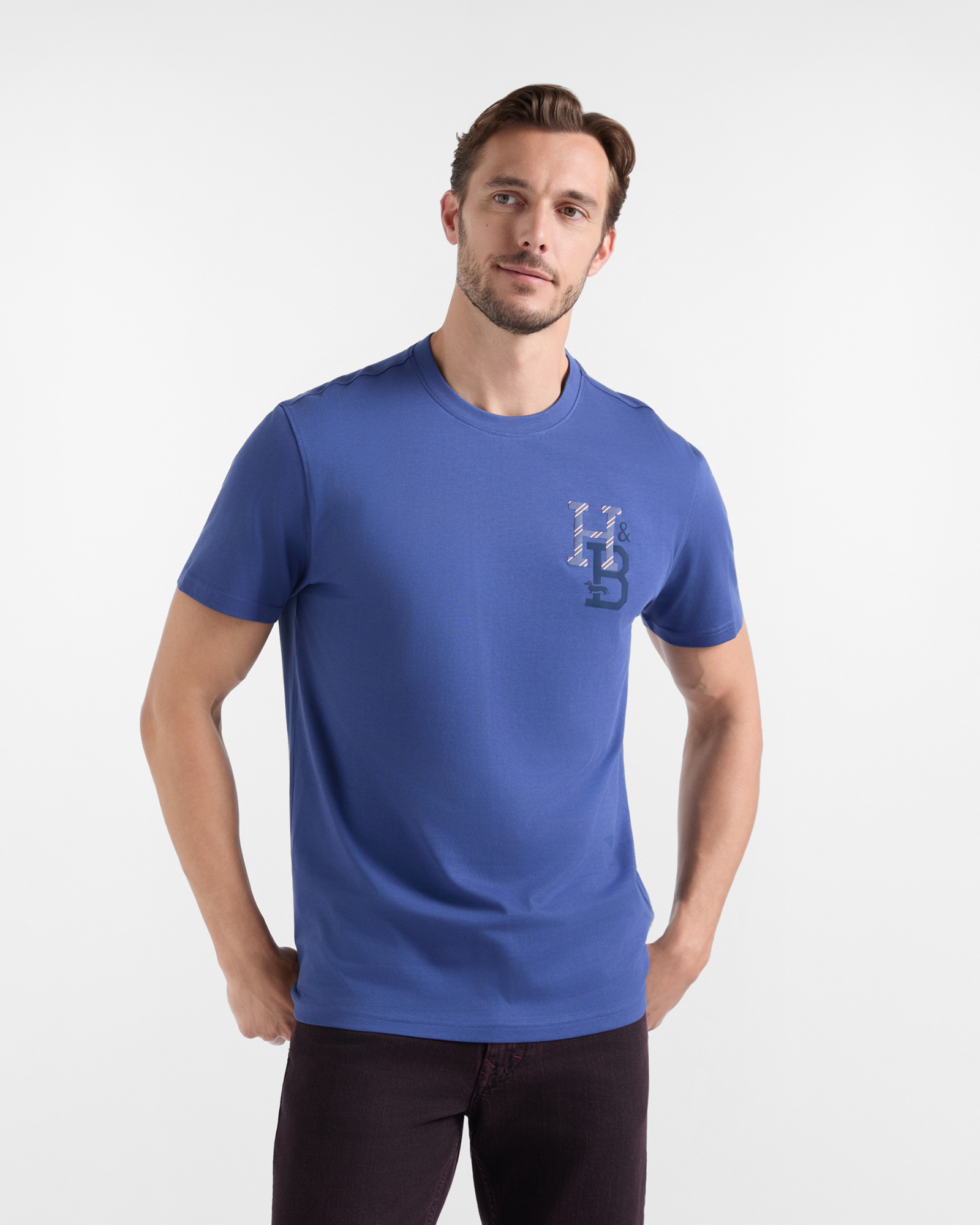 Camiseta de hombre de 100 % puro algod&oacute;n azul de corte regular