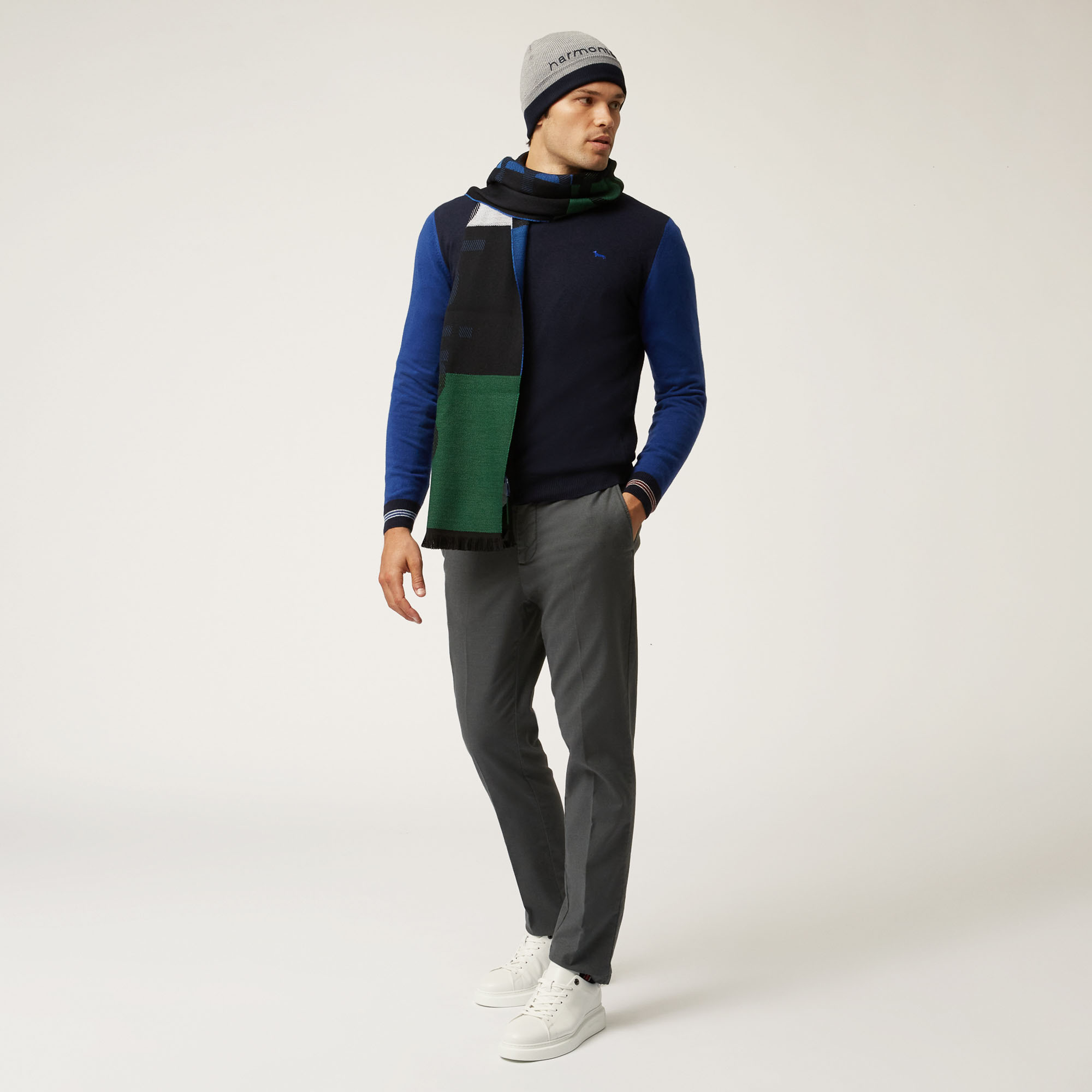 Pullover Girocollo Con Lunotto Camiceria, Blu Chiaro, large image number 3