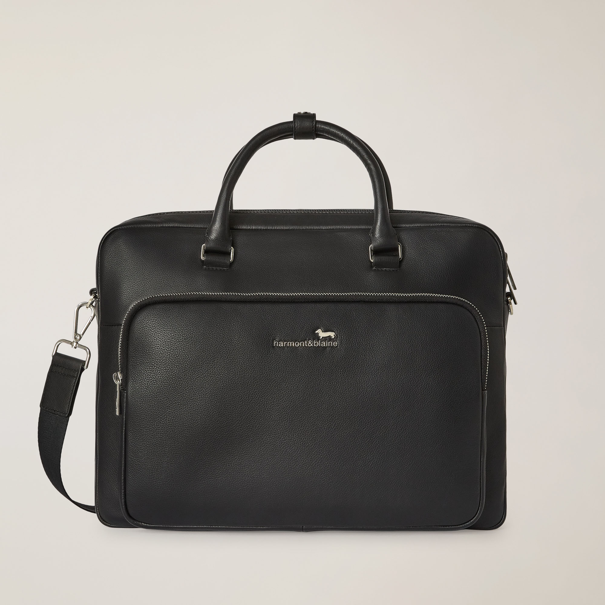 Business Bag In Vera Pelle Con Tracolla Rimovibile, Nero, large image number 0