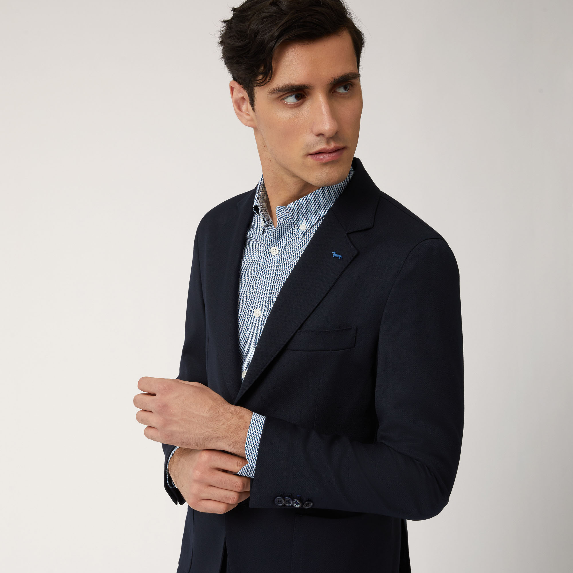 Blazer In Misto Lana Con Tasconi, Blu Navy, large image number 2