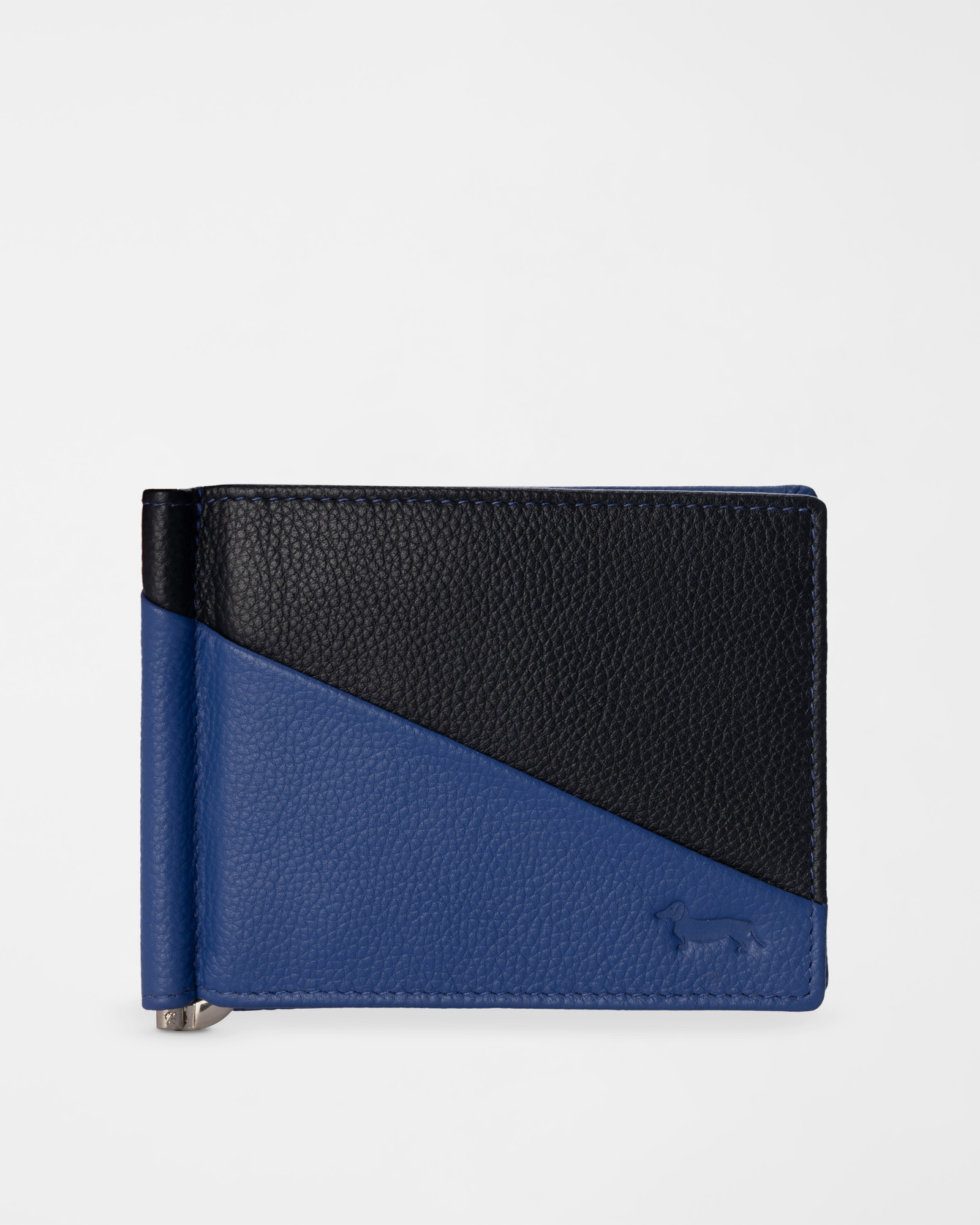 Men&rsquo;s Light Blue/Black Genuine Leather Wallet with Money Clip