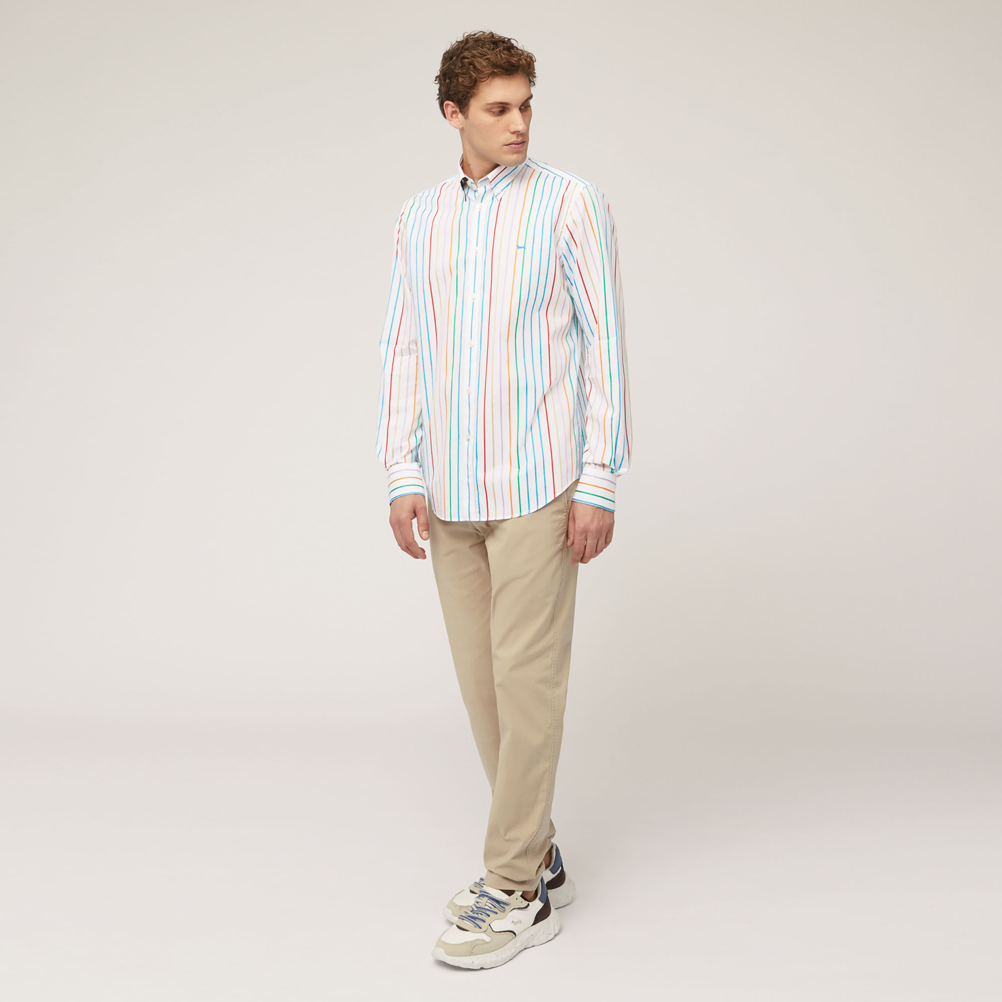 Multicolored-Stripe Cotton Shirt, White, large image number 3
