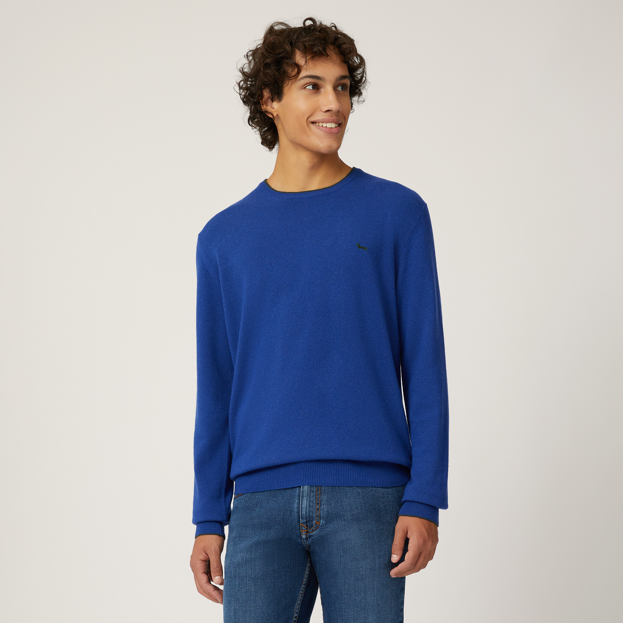 Pullover Con Dettagli Rigati, Bluette, large