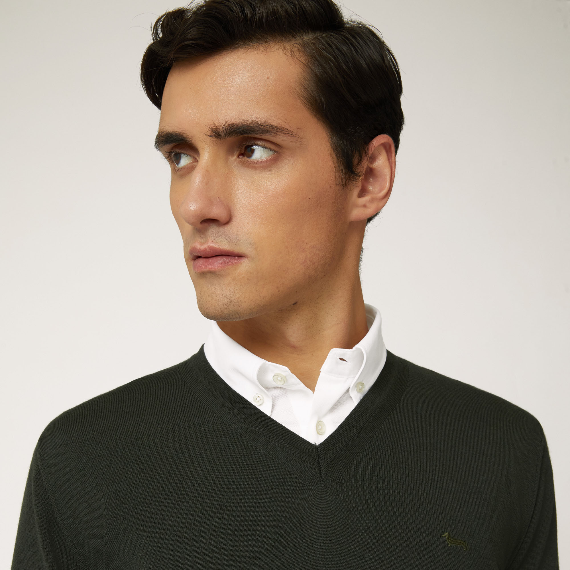 Pullover In Lana Merino Con Scollo A V, Verde, large image number 2