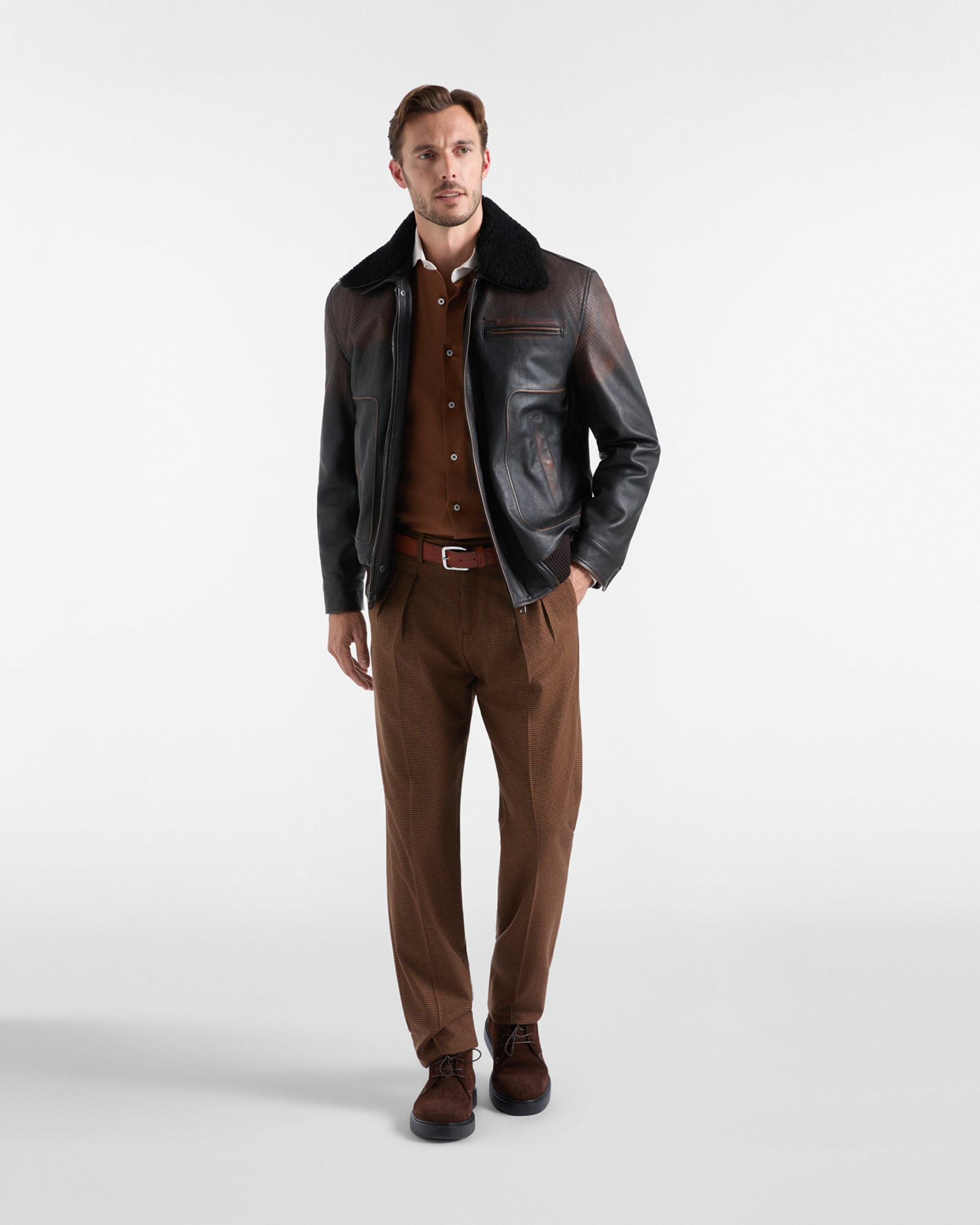 Harmont & Blaine Men&rsquo;s Shirt in cotton and Tencel flannel, BROWN, large