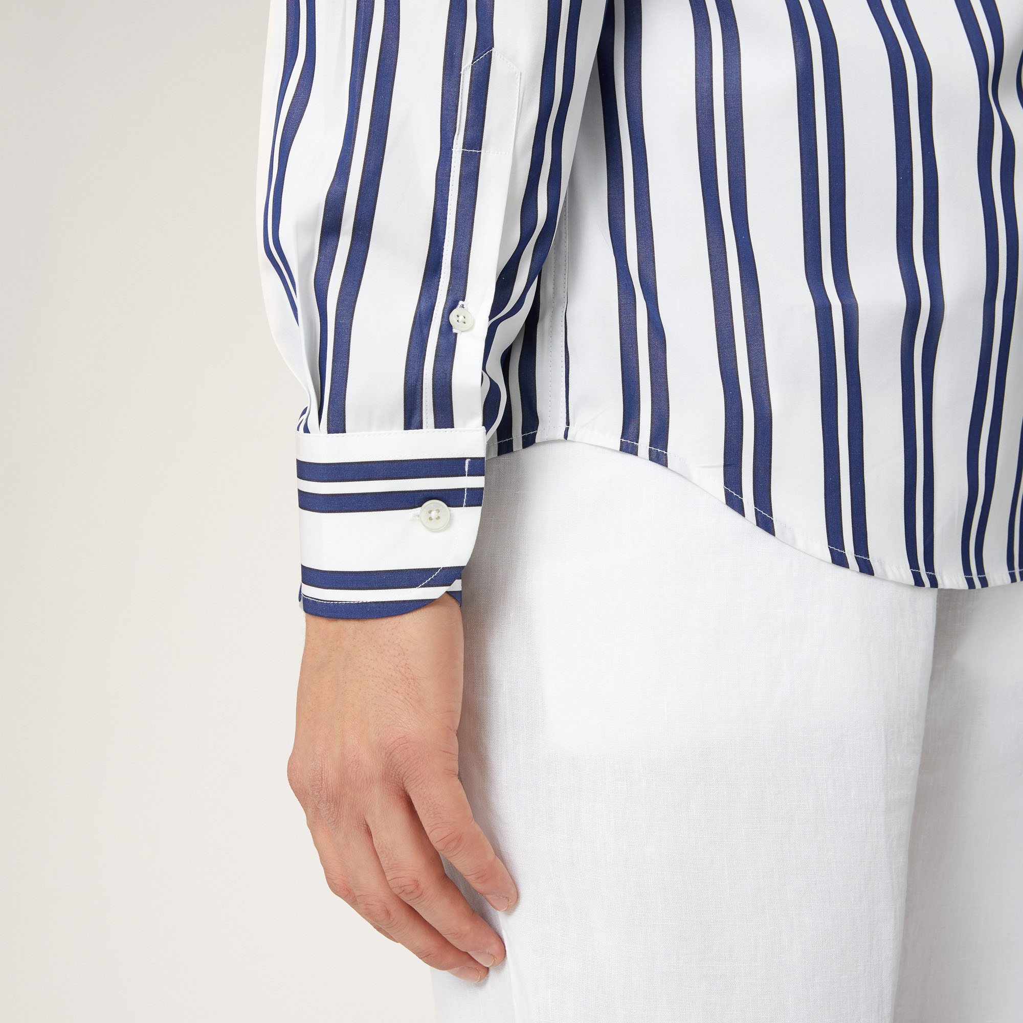 Striped Cotton Shirt, Blue, large image number 2