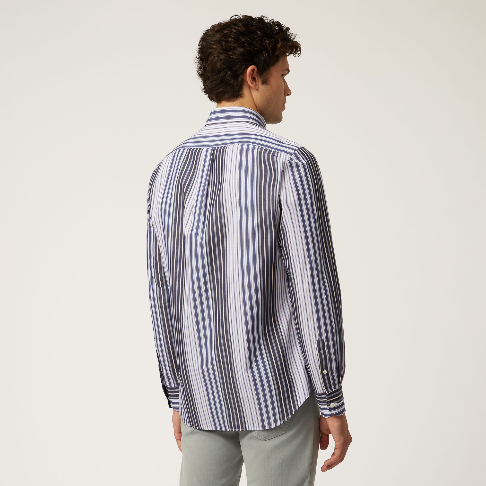 Cotton Shirt With Mixed Stripes, Blue, large image number 1