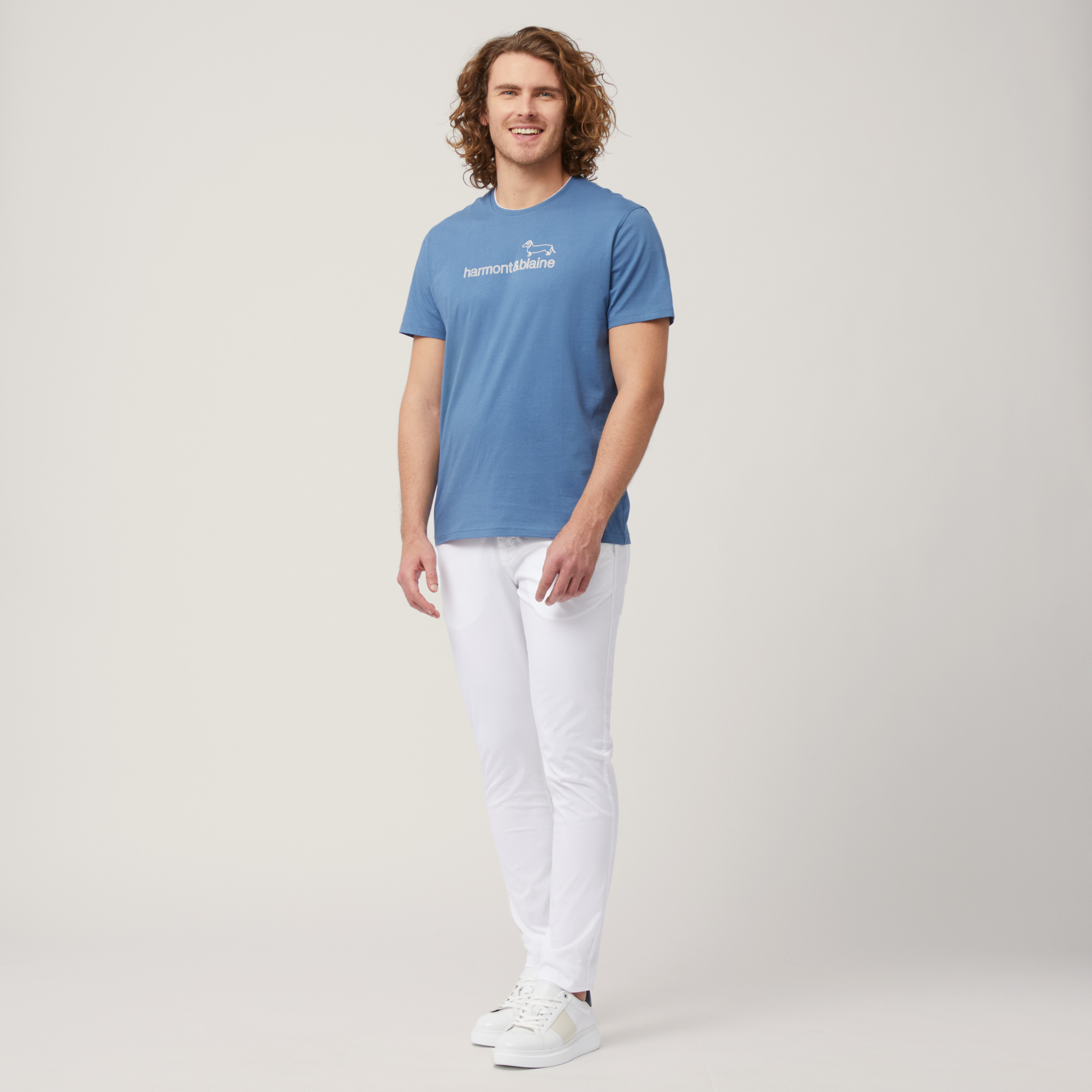 T-shirt with Logo Print, Blue, large image number 3