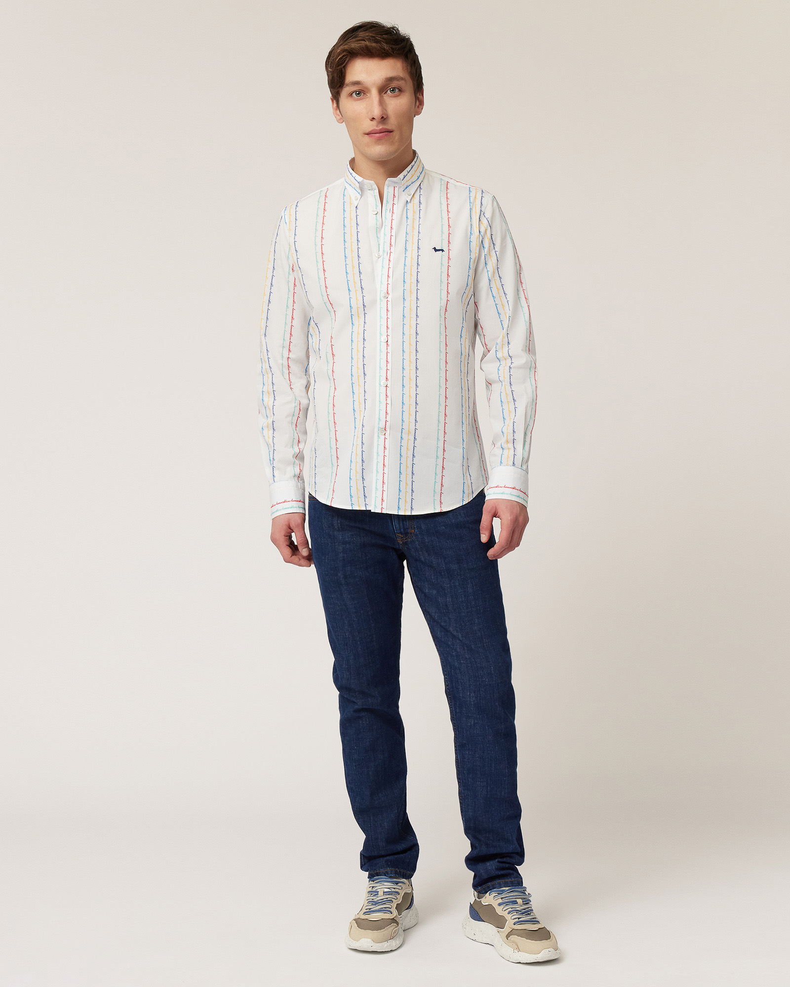 Striped Shirt with Lettering, White, large image number 3