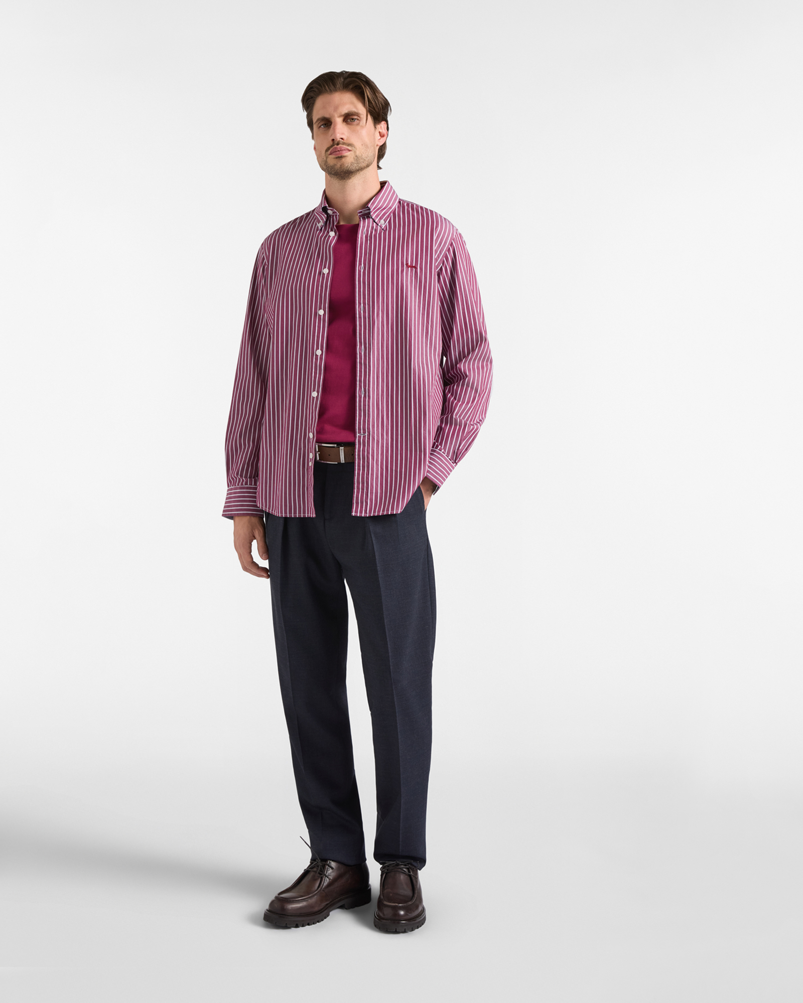 Men's regular-fit red yarn-dyed shirt with wide stripe, RED, large image number 3