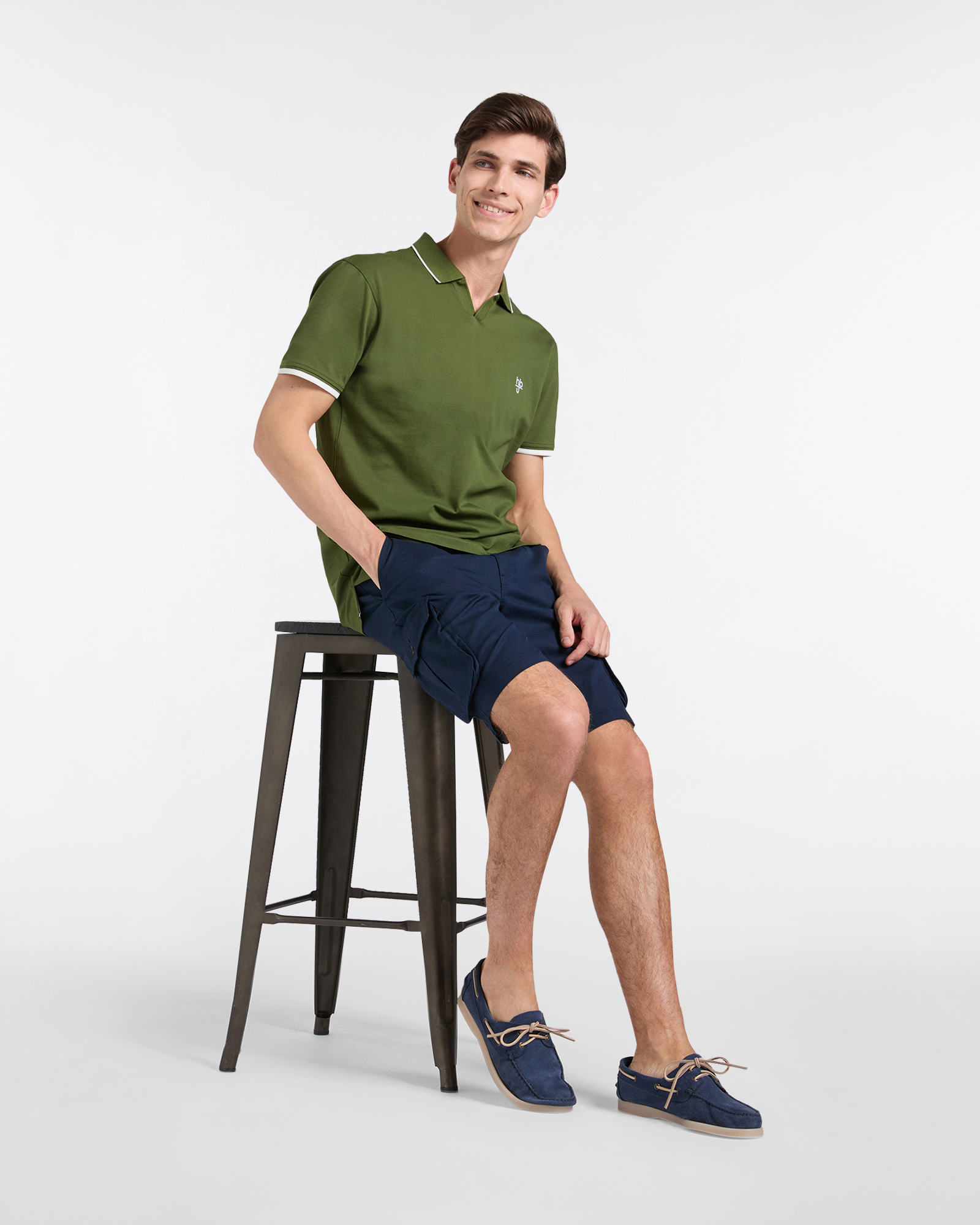 Polo uomo regular fit cotone piquet, Verde militare, large image number 3