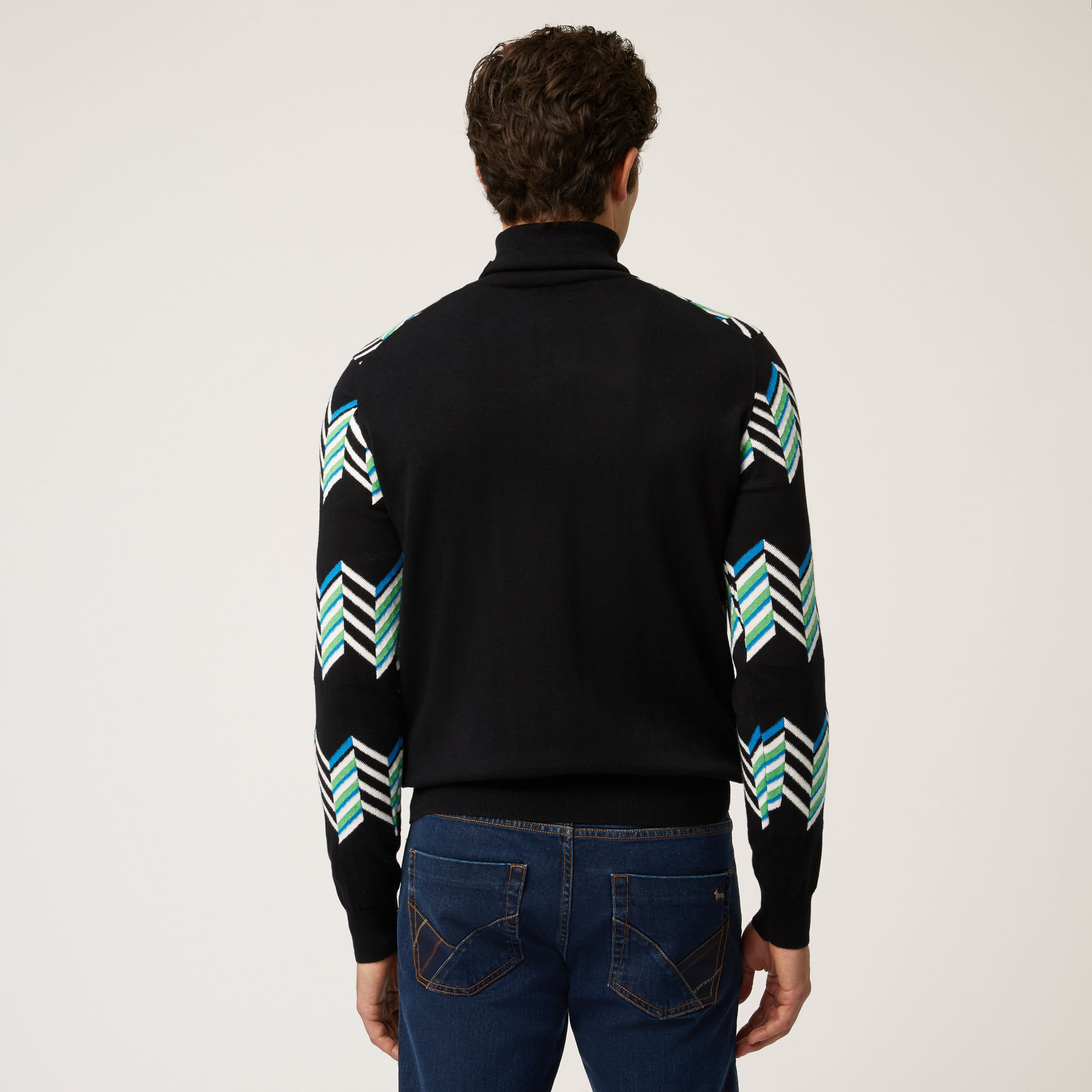 Ski Lounge High-Neck Pullover With Contrasting Pattern, Black, large