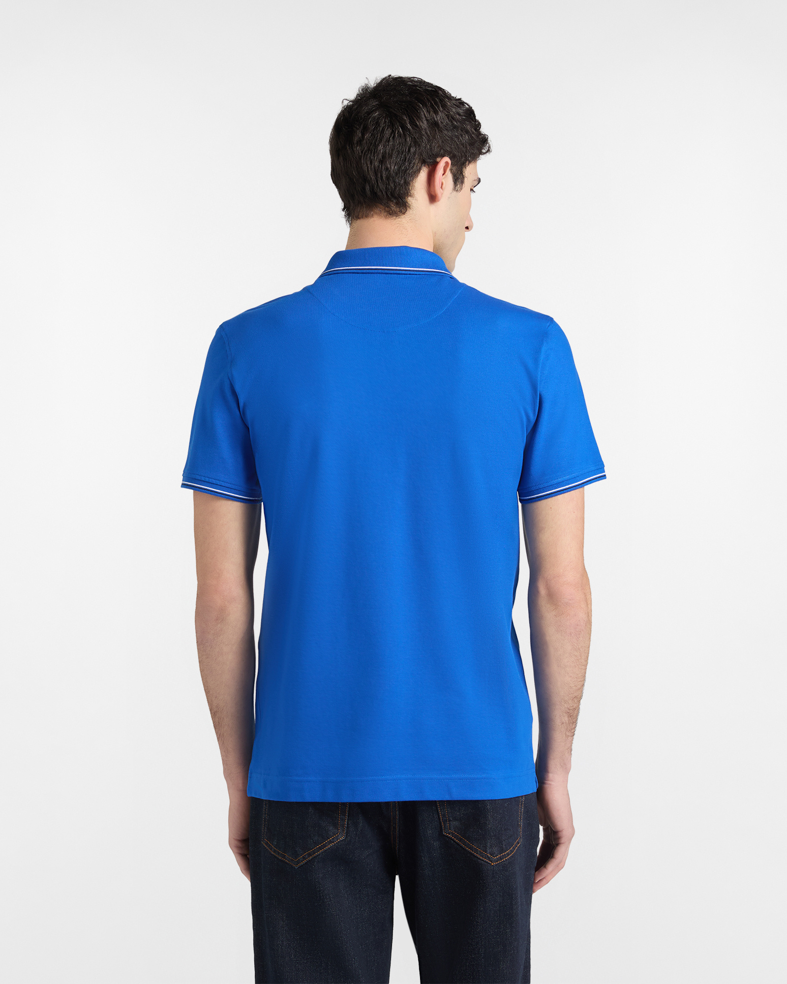 Stretch pique polo shirt with striped details, Blue, large image number 1