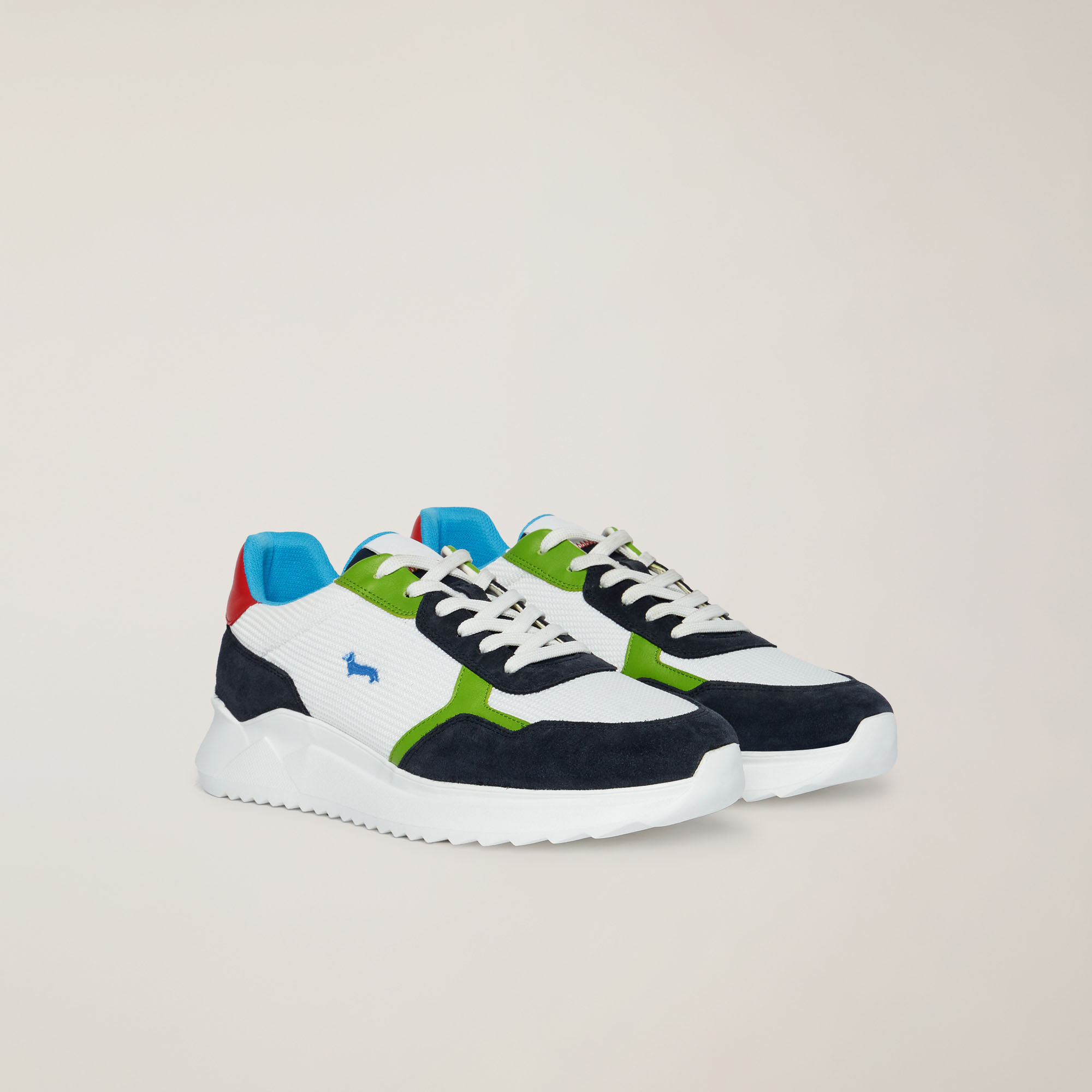 Mixed-Material Sneaker, Blue/White/Red, large image number 1