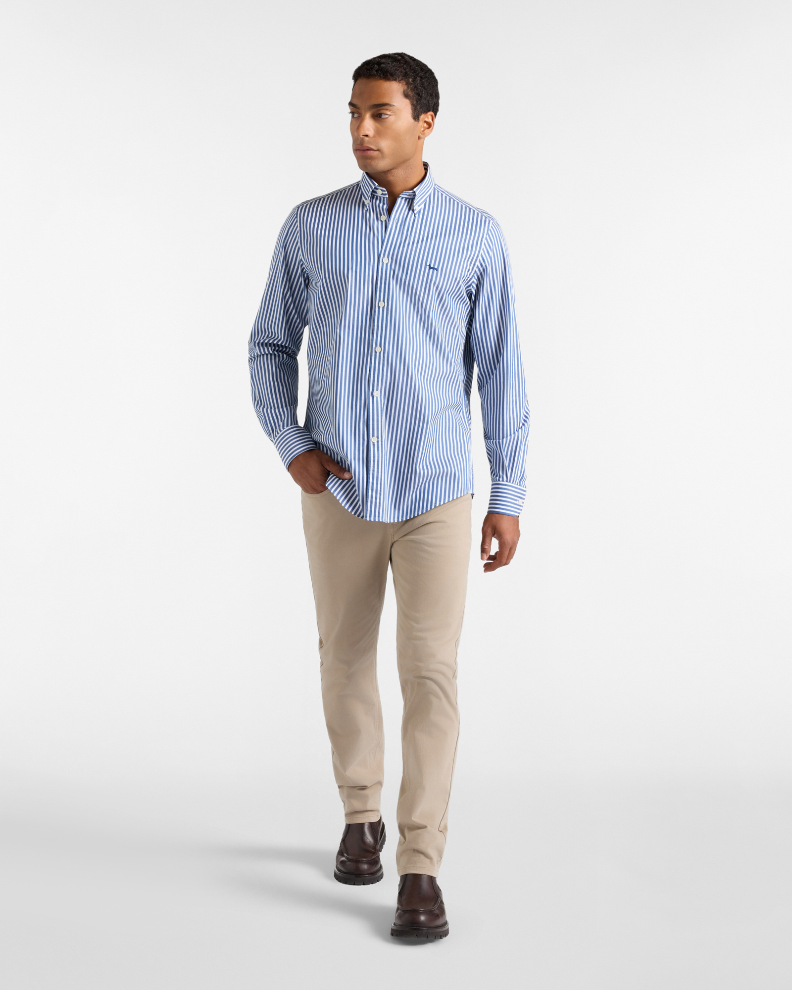 Men's regular-fit turquoise twill shirt with satin stripe, SPORT BLUE, large
