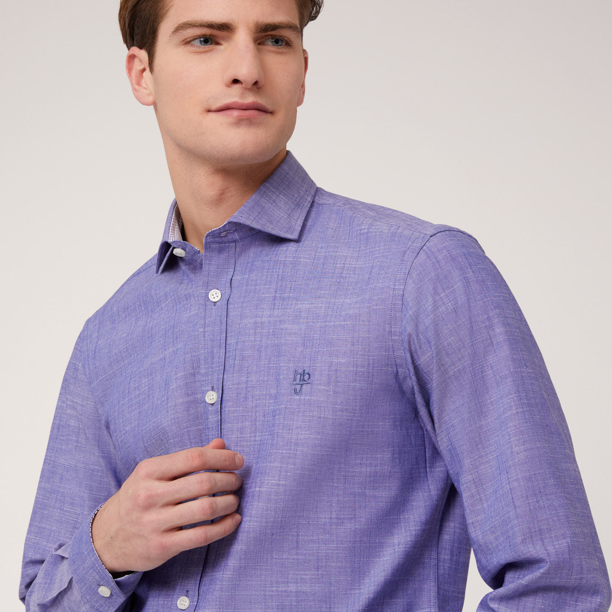 Camicia In Cotone Narrow Fit, Blu Marine, large image number 2