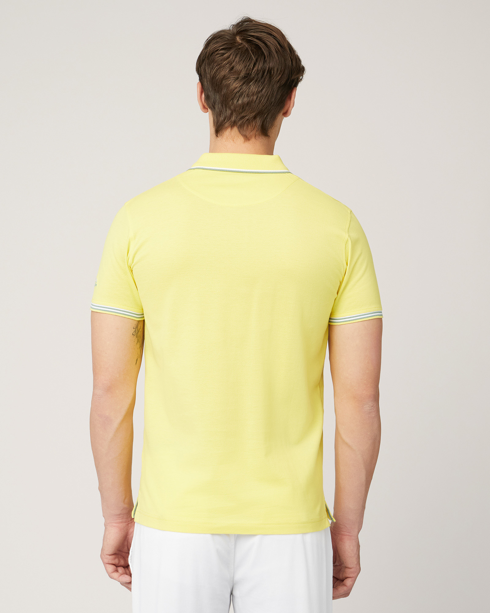 Polo with Contrasting Stripes, Lemon Yellow, large image number 1