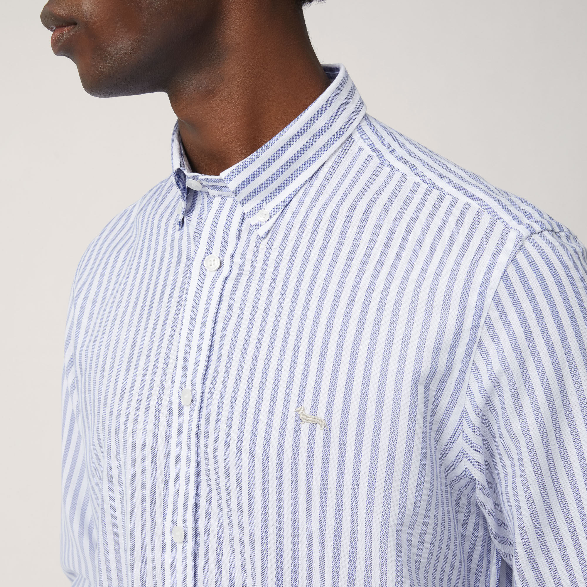 Camisa de algodón estructurado a rayas, Azul, large image number 2