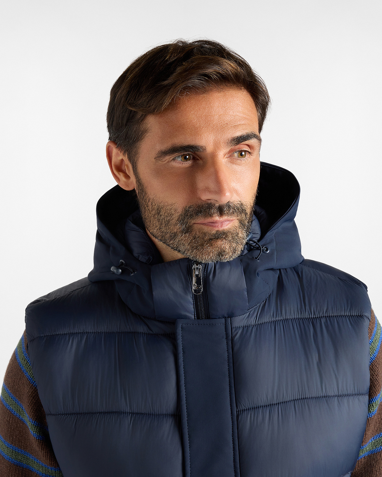 Re-Loved Men&rsquo;s Re-Worked Quilted Waistcoat in Technical Nylon, Made in Italy, NAVY BLUE, large
