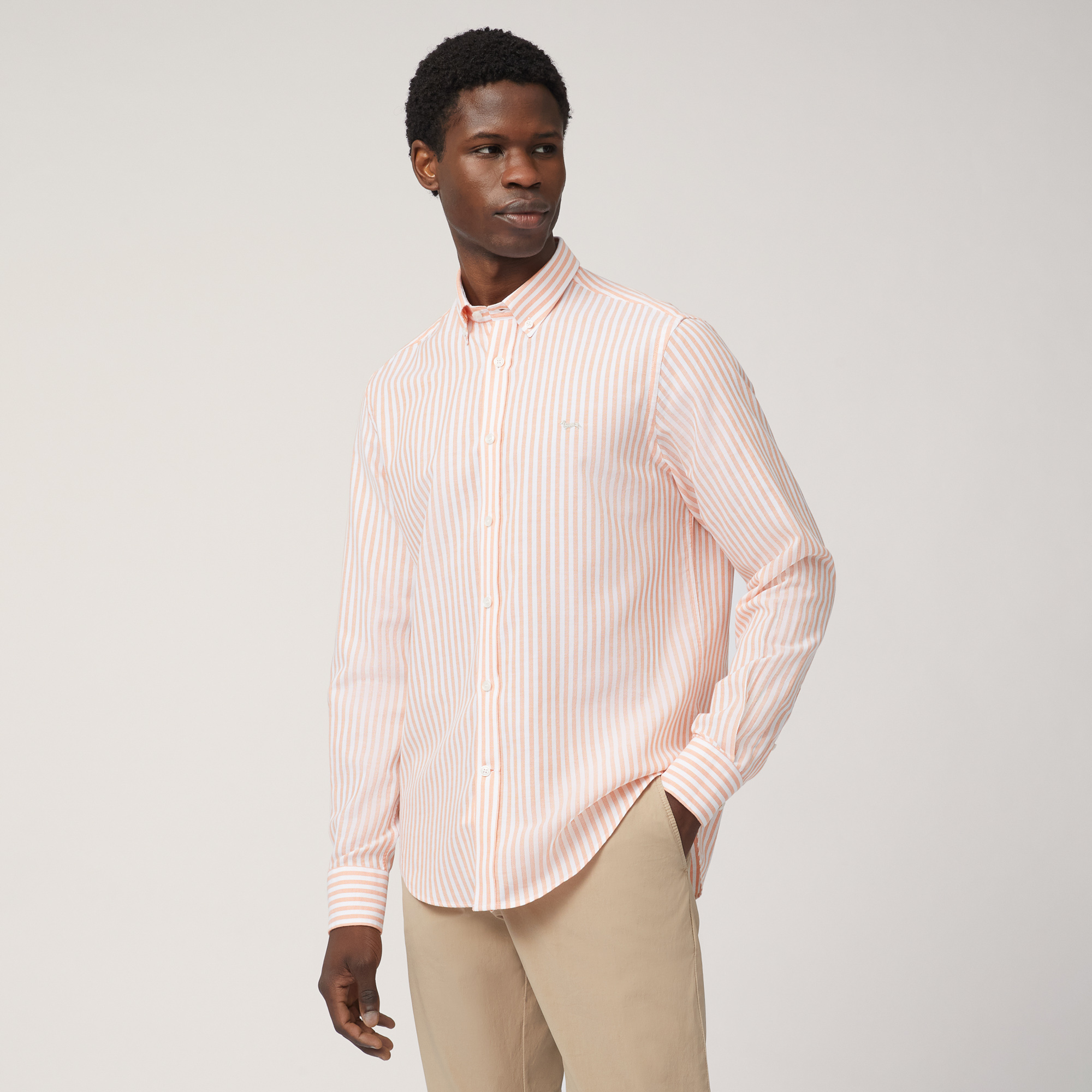 Gestreiftes Hemd aus Baumwollkettengewirk, Orange, large image number 0