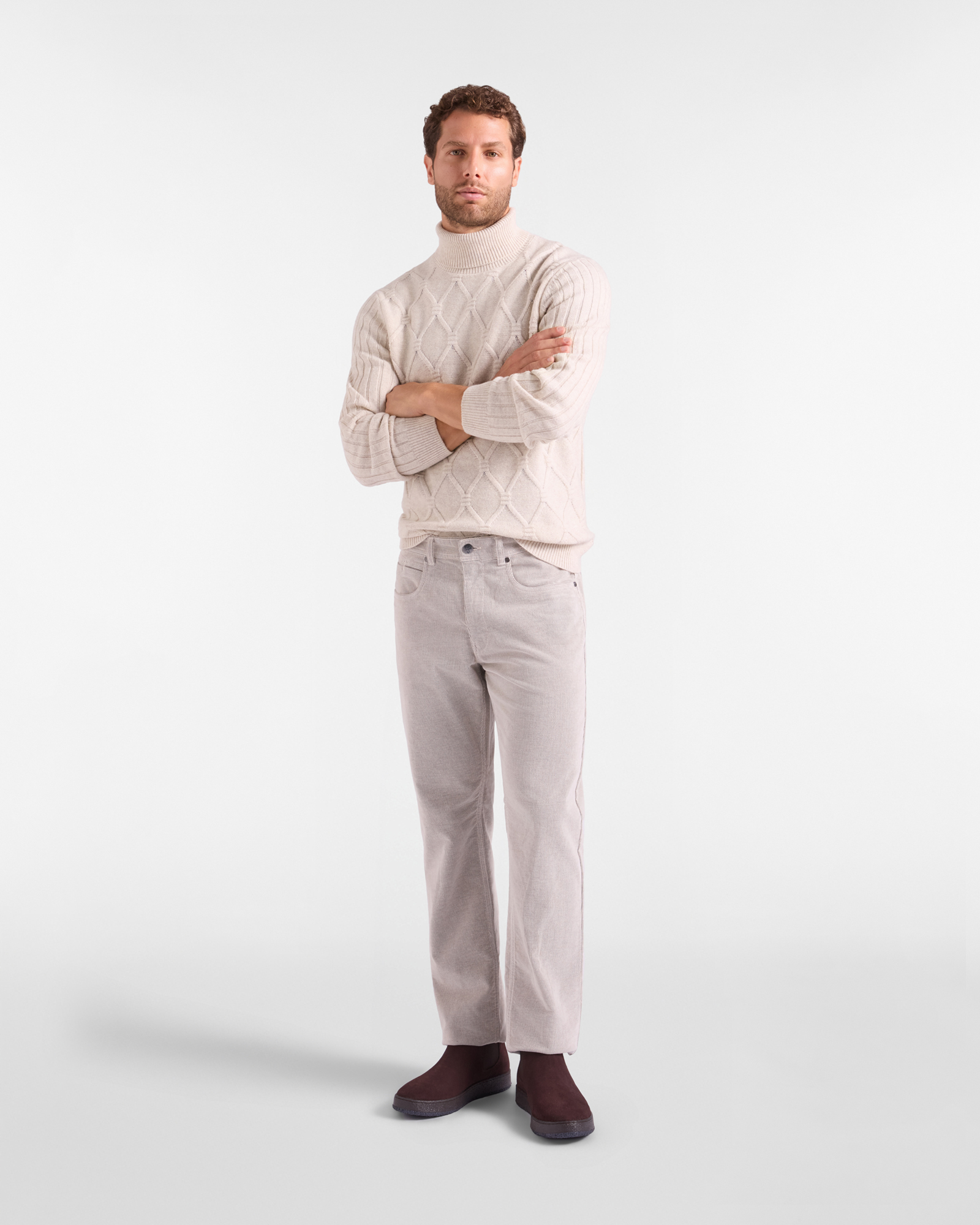 Pantalone HBJ Uomo Regular Fit 5 Tasche in Velluto di Cotone Stretch, BIANCO, large
