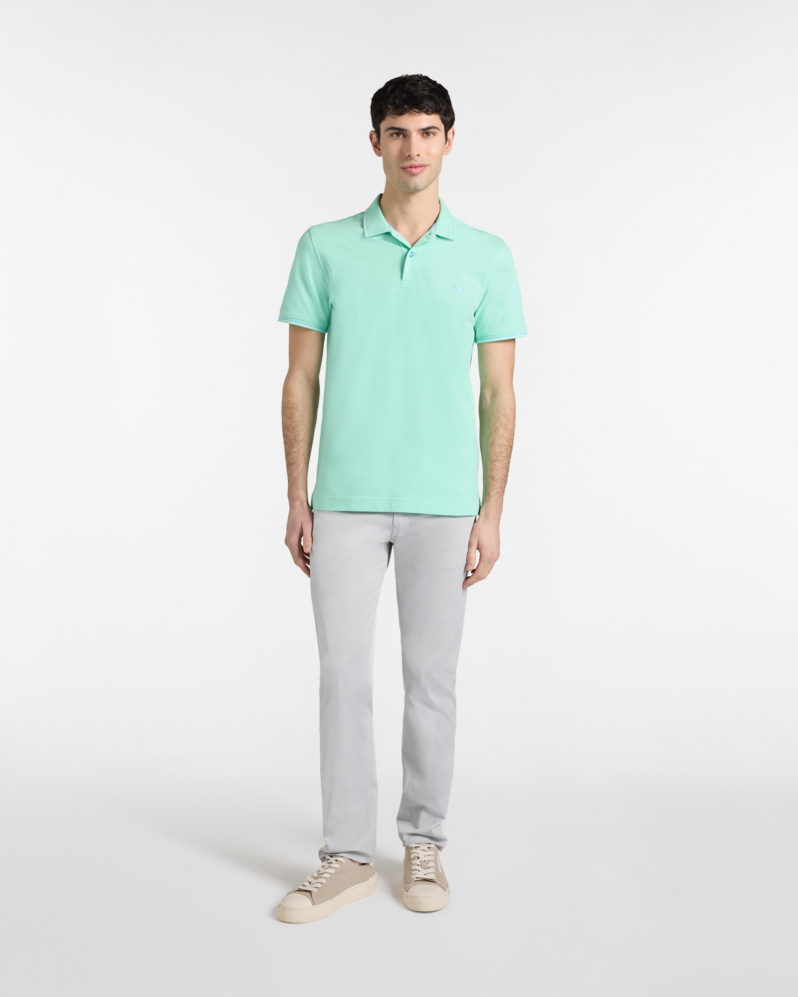 Polo de piqu&eacute; el&aacute;stico con detalles de rayas, Verde, large image number 3