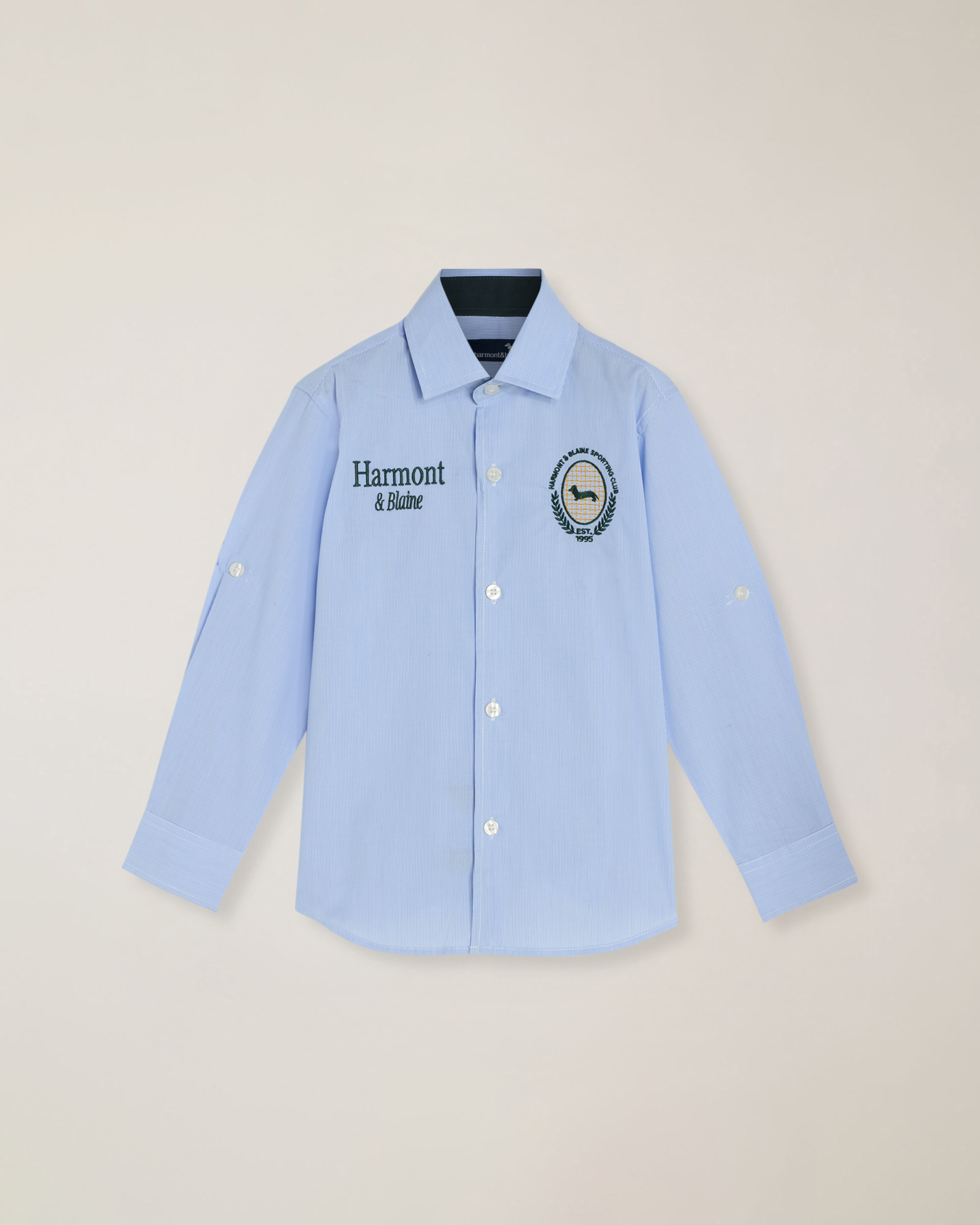 Camicia a righe con arrotolamaniche e ricami special