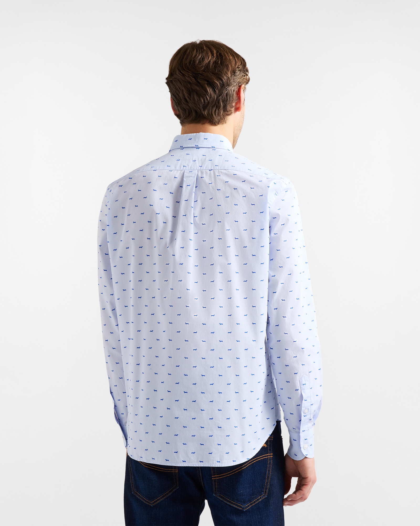 Camisa con Microestampado Integral de Perro Salchicha, Azul, large image number 2