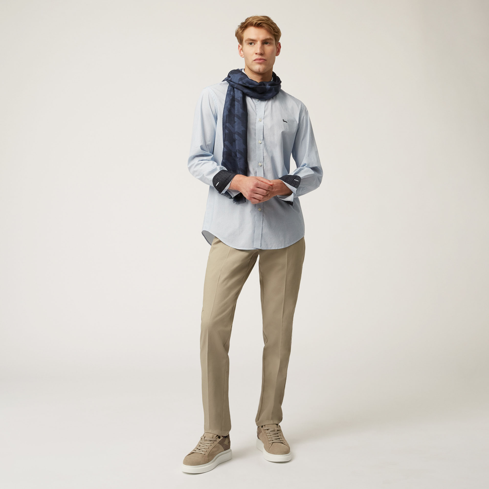 Sciarpa In Lana E Modal Con Maxi Pied-De-Poule E Lettering, Blu Navy, large image number 2