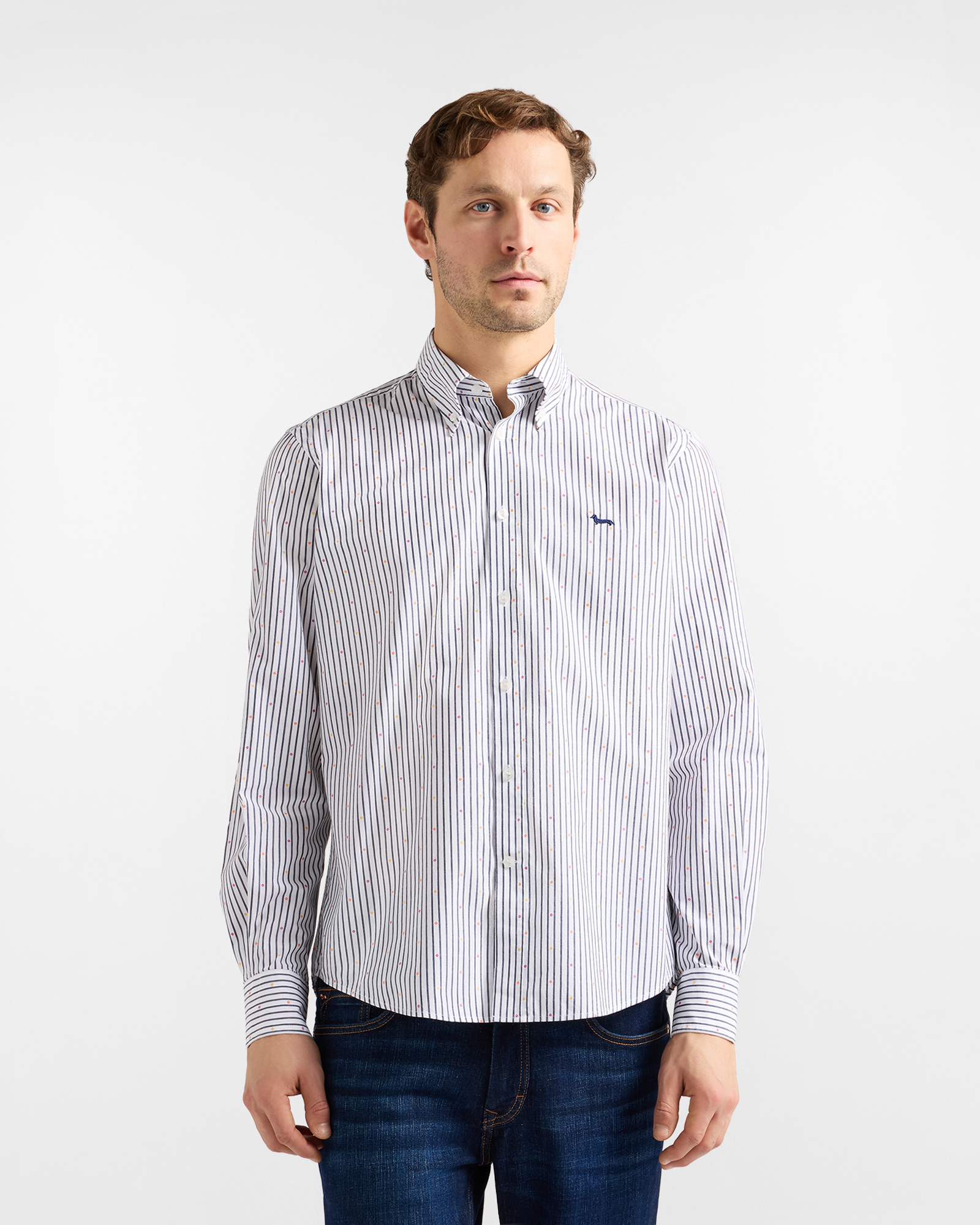 Men's shirt with stripes and micro pattern