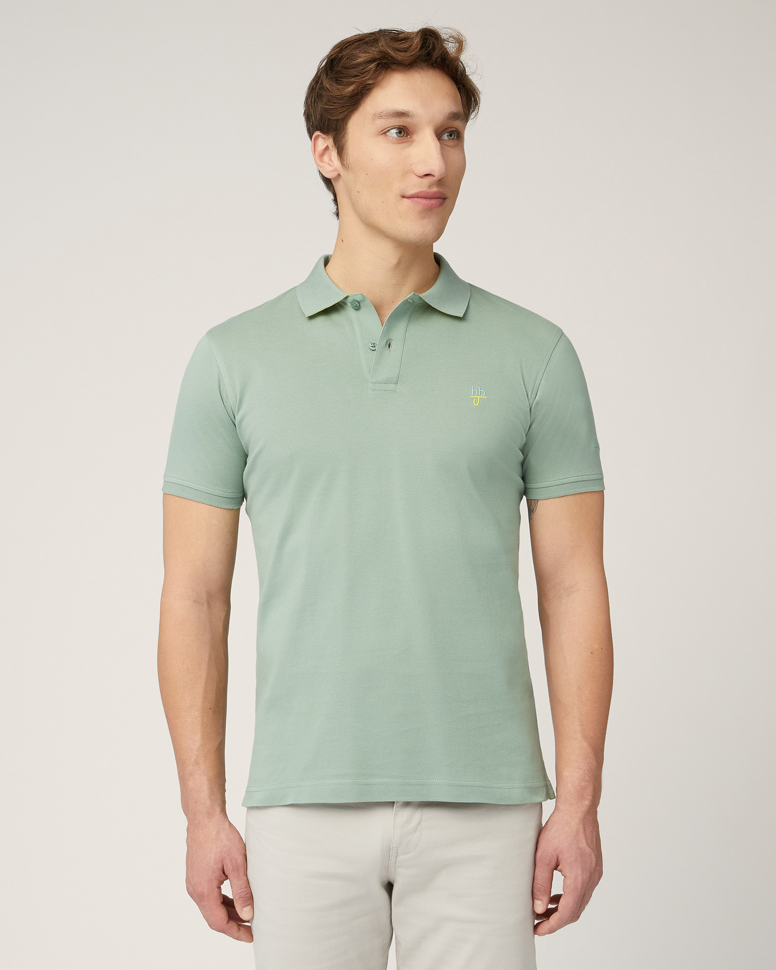Polo In Cotone Narrow Fit, Verde Lichene, large