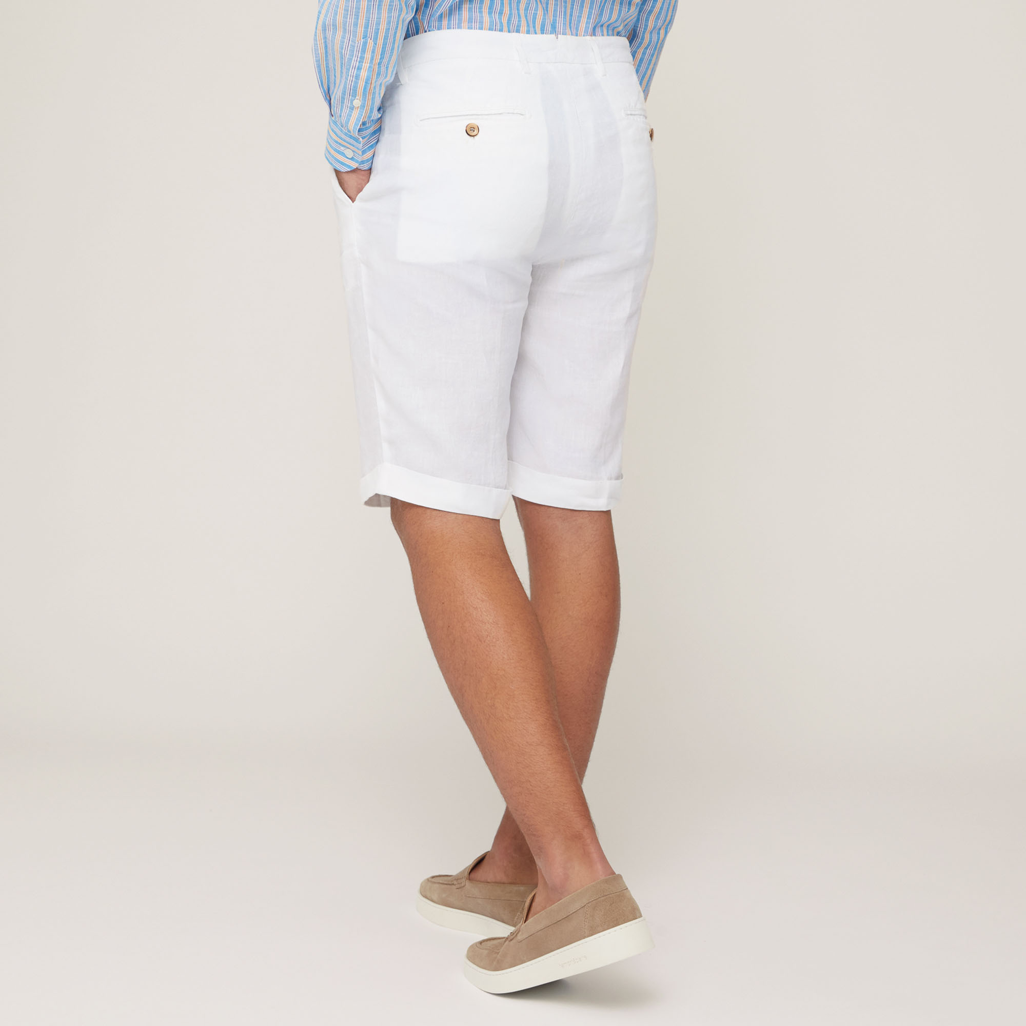 Stretch Cotton Bermuda Shorts, White, large image number 1