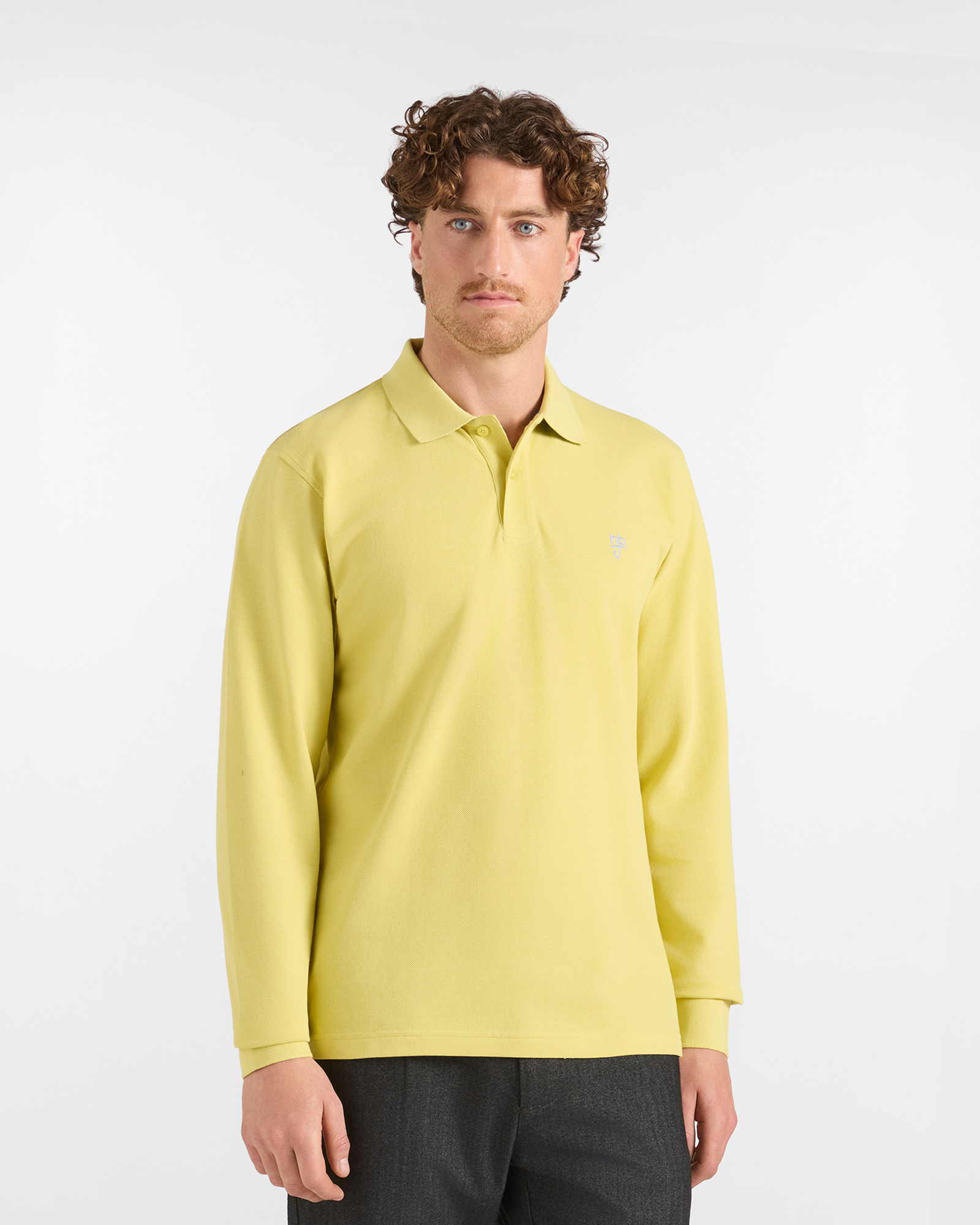 Polo HBJ Uomo Manica Lunga in Cotone Piquet Giallo