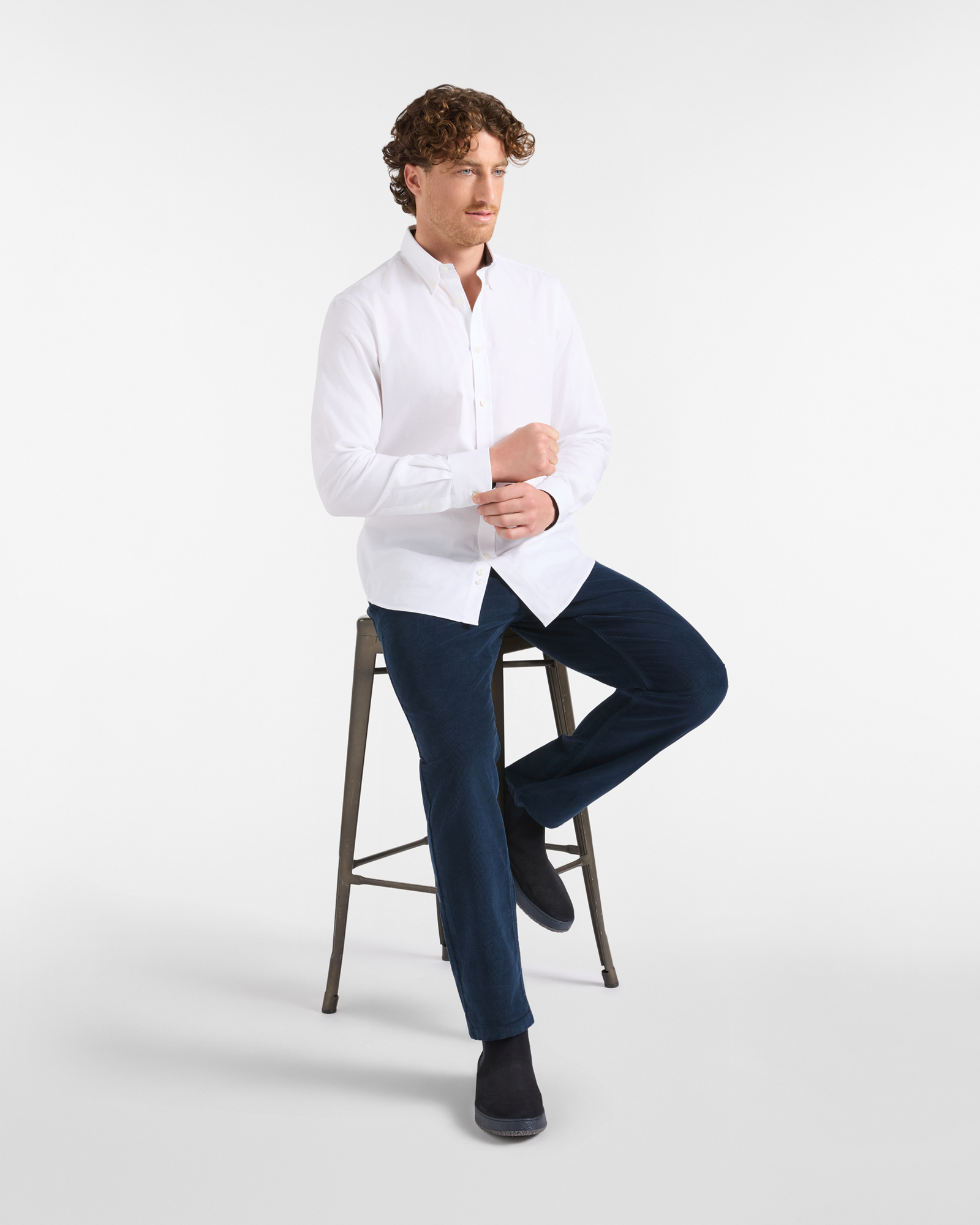 Camicia HBJ Uomo Regular Fit con collo Montecarlo in puro cotone, BIANCO, large