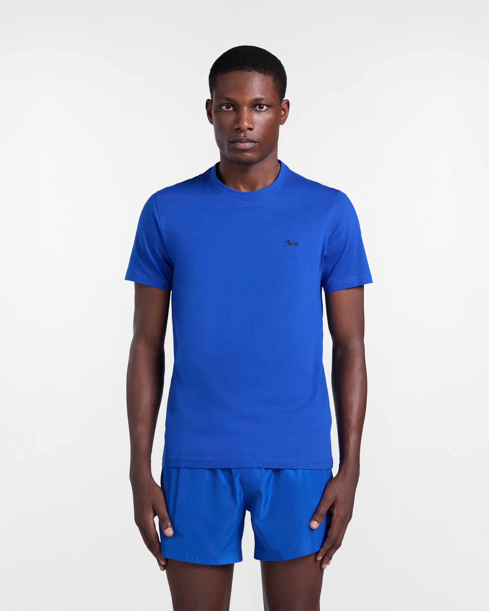 Camiseta ajustada de algod&oacute;n para hombre, Azul, large