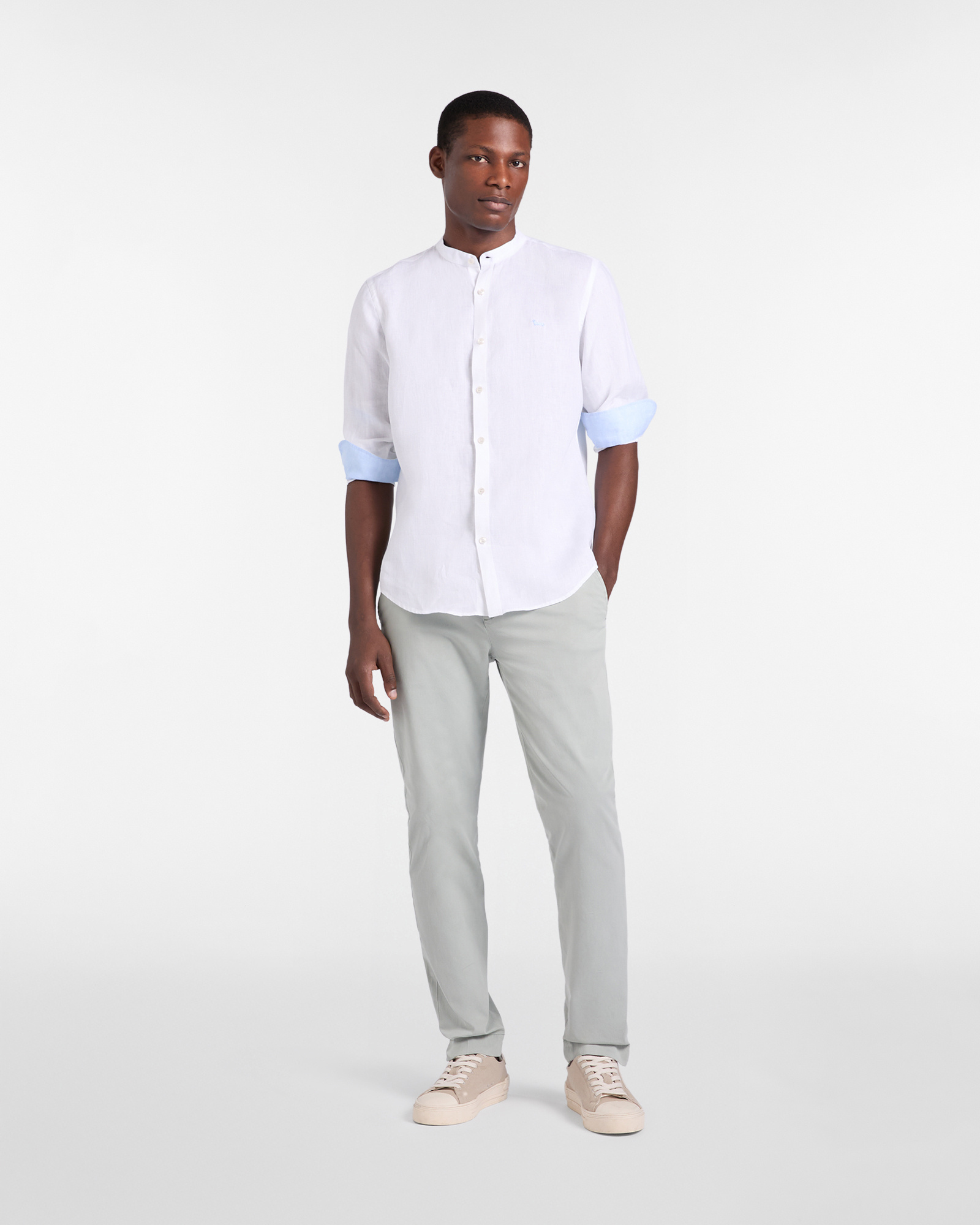 Linen shirt with mandarin collar, White, large image number 3