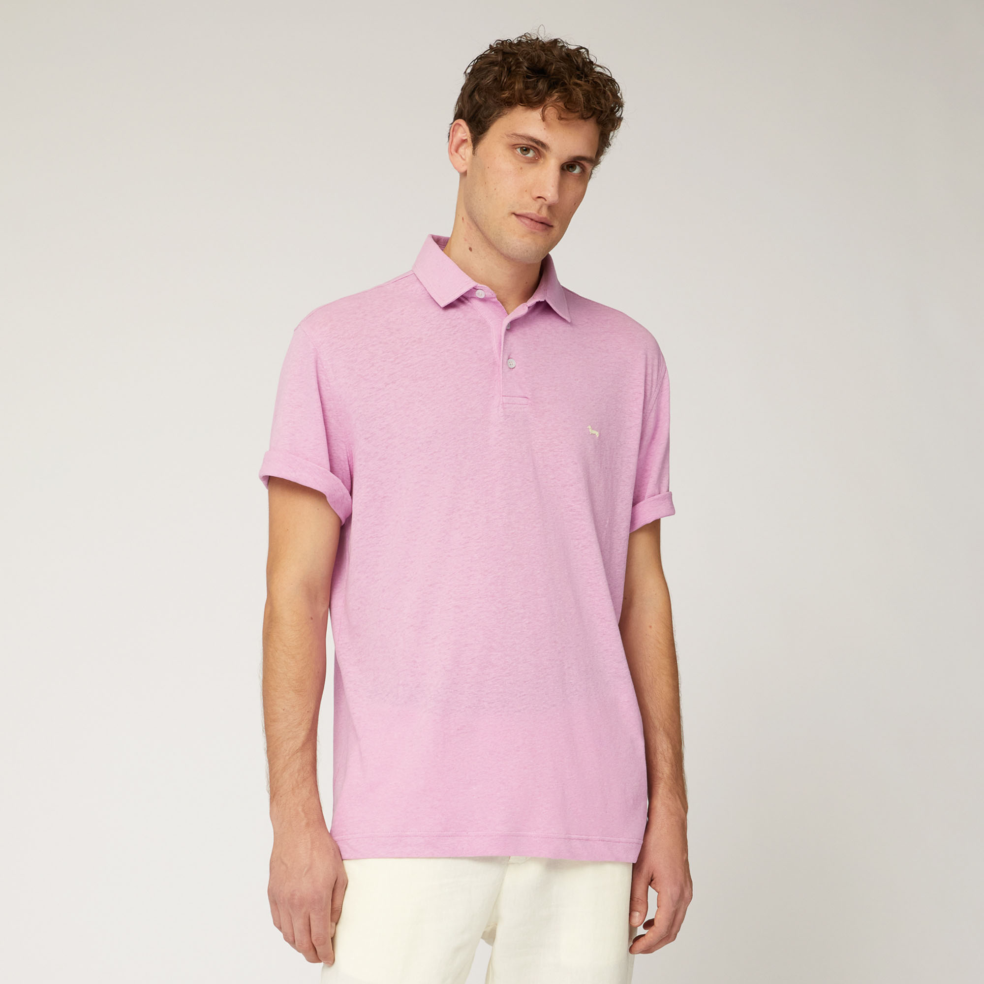 Cotton and Linen Jersey Polo, Lilac, large