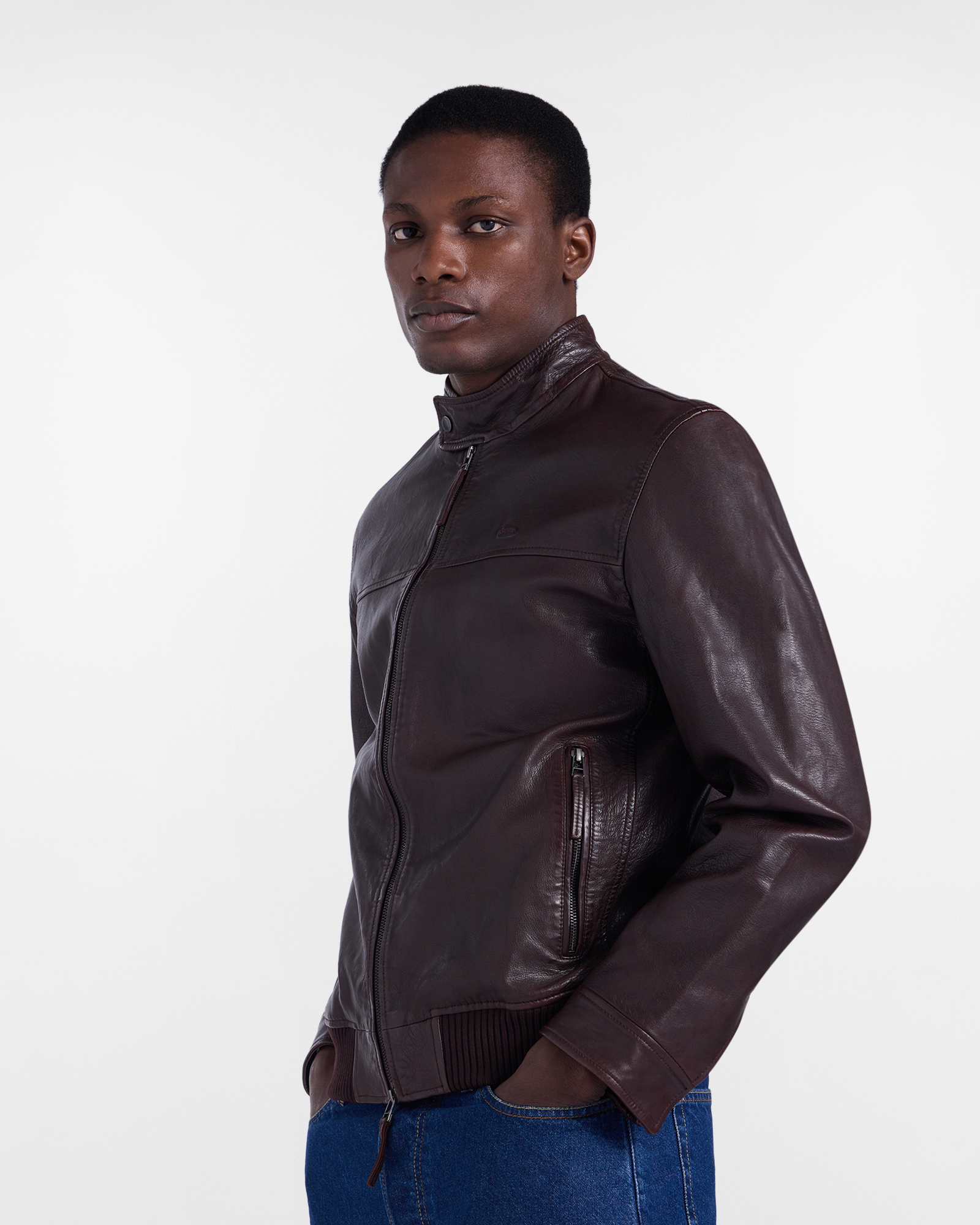 Genuine leather bomber jacket