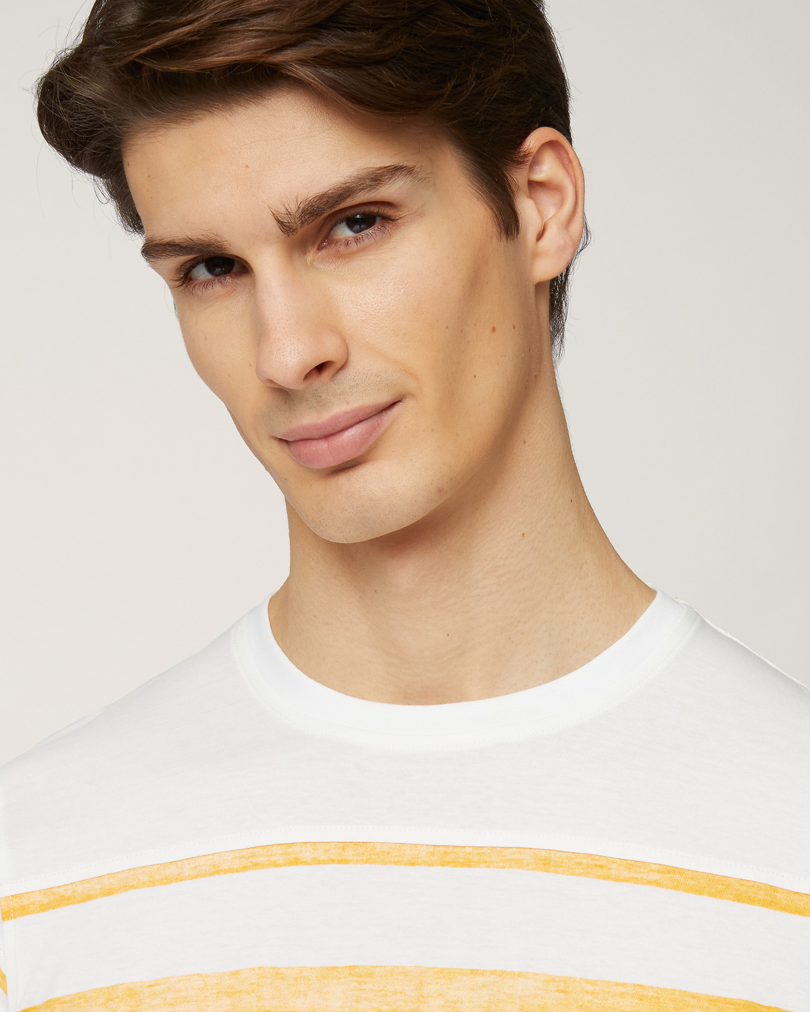 T-Shirt In Cotone A Righe, Arancio, large image number 2