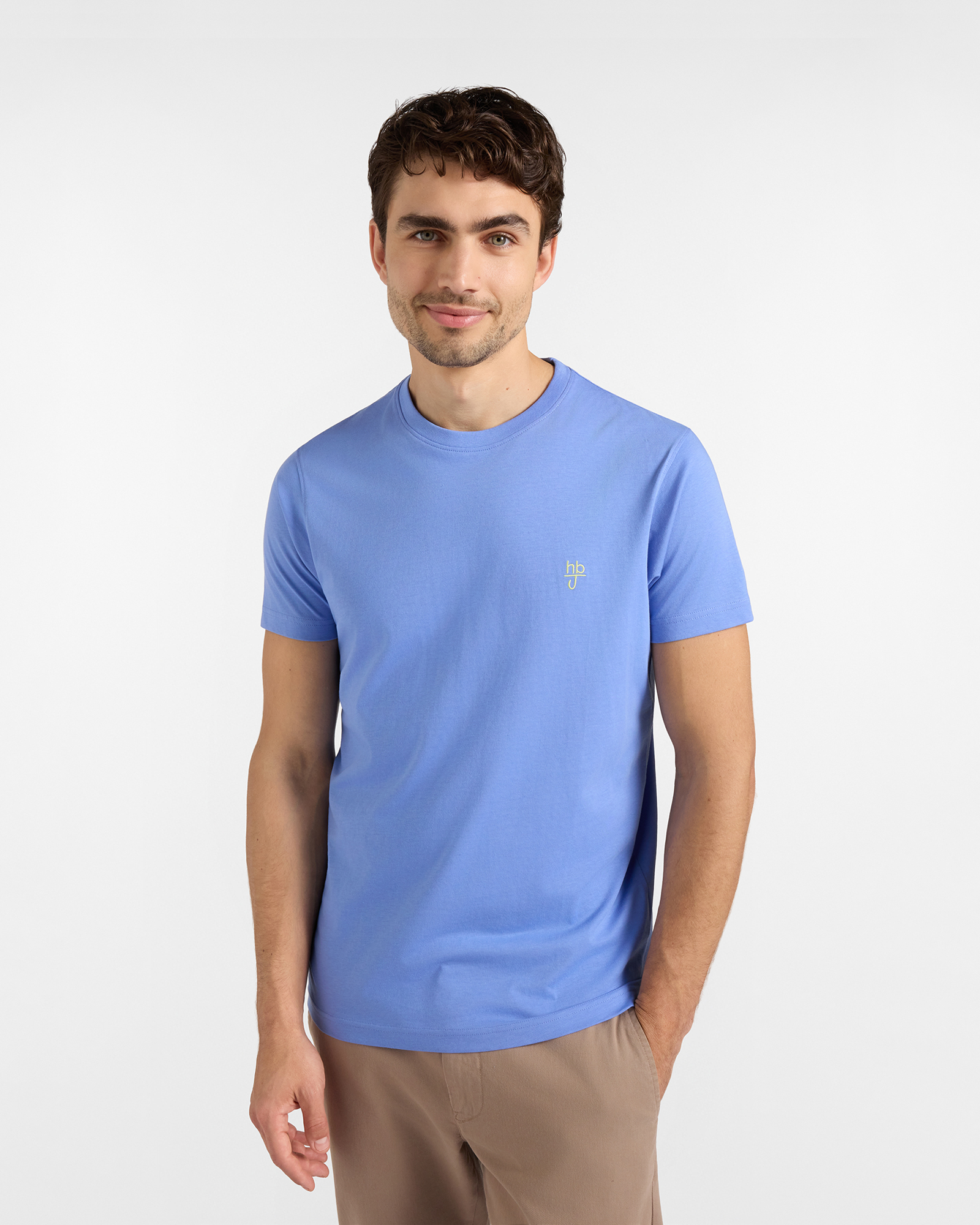 T-shirt HBJ Uomo Narrow Fit in puro cotone azzurro