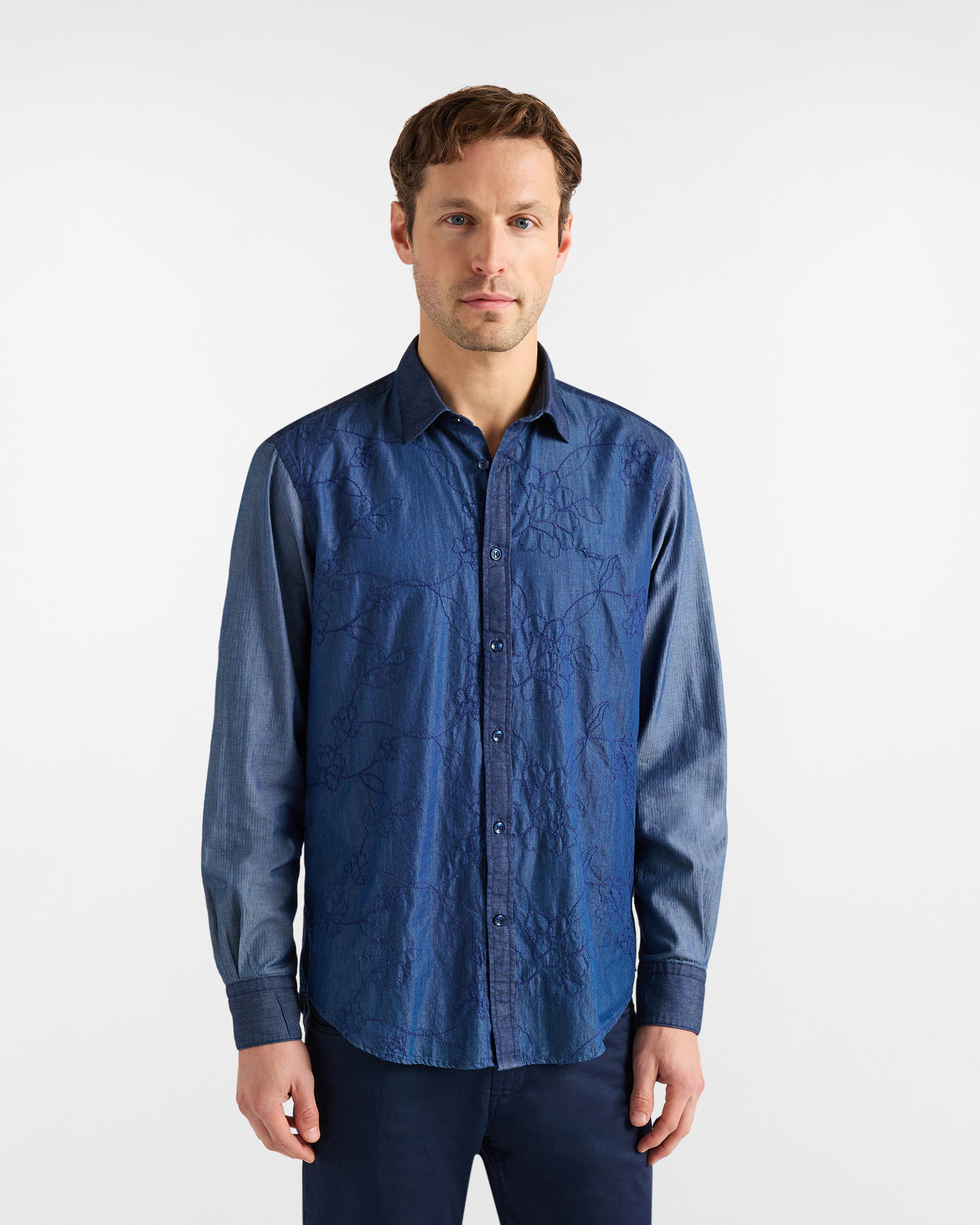 Harmont&Blaine - Camicia Patchwork con ricami, Uomo, Blu Denim, Taglia: 4XL
